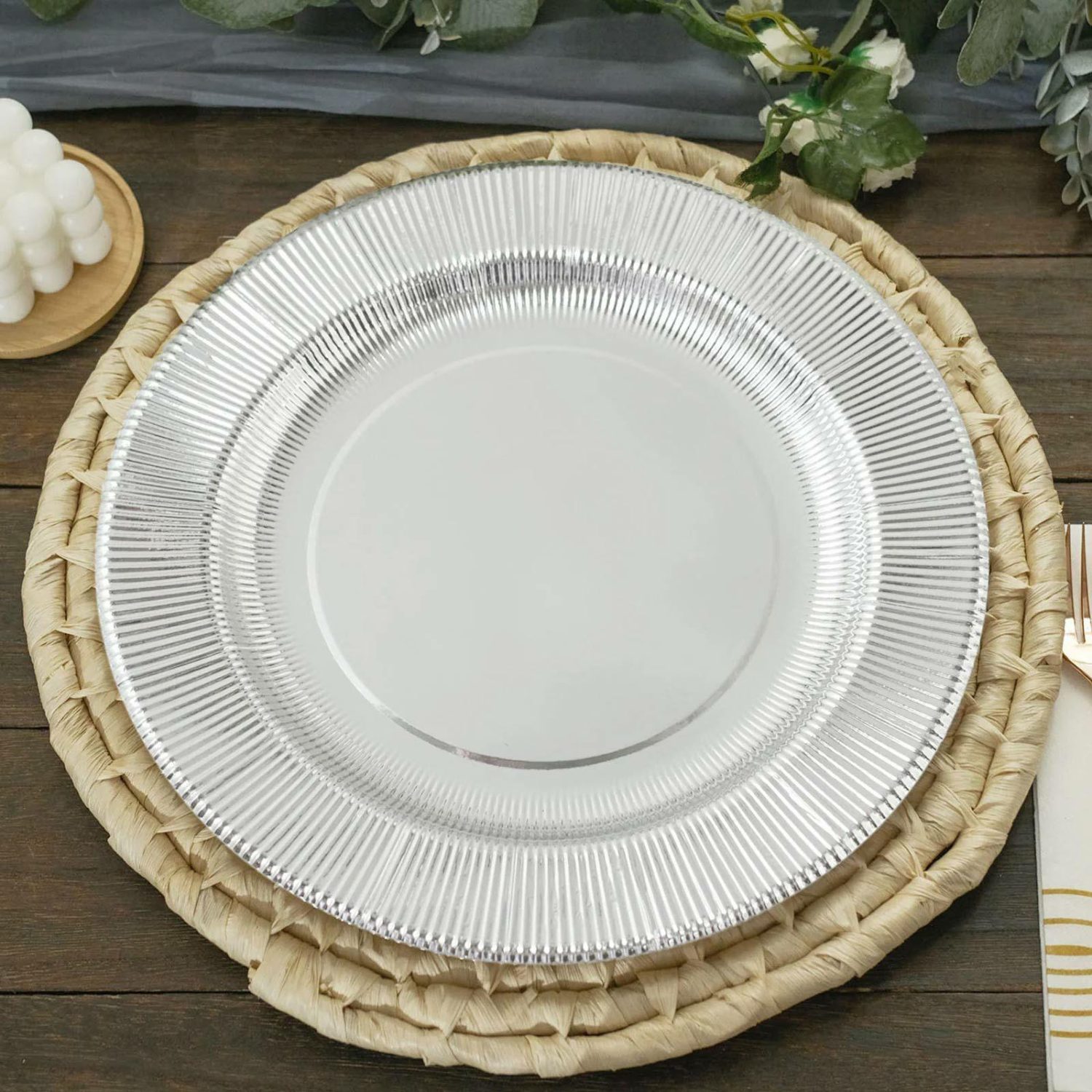 Paper Dinner Plates | 25 Pack Metallic Silver Sunray Serving Dinner Paper Plates, Disposable Party Plates 350 GSM 10″ Disposable Tableware Paper Dinner Plates