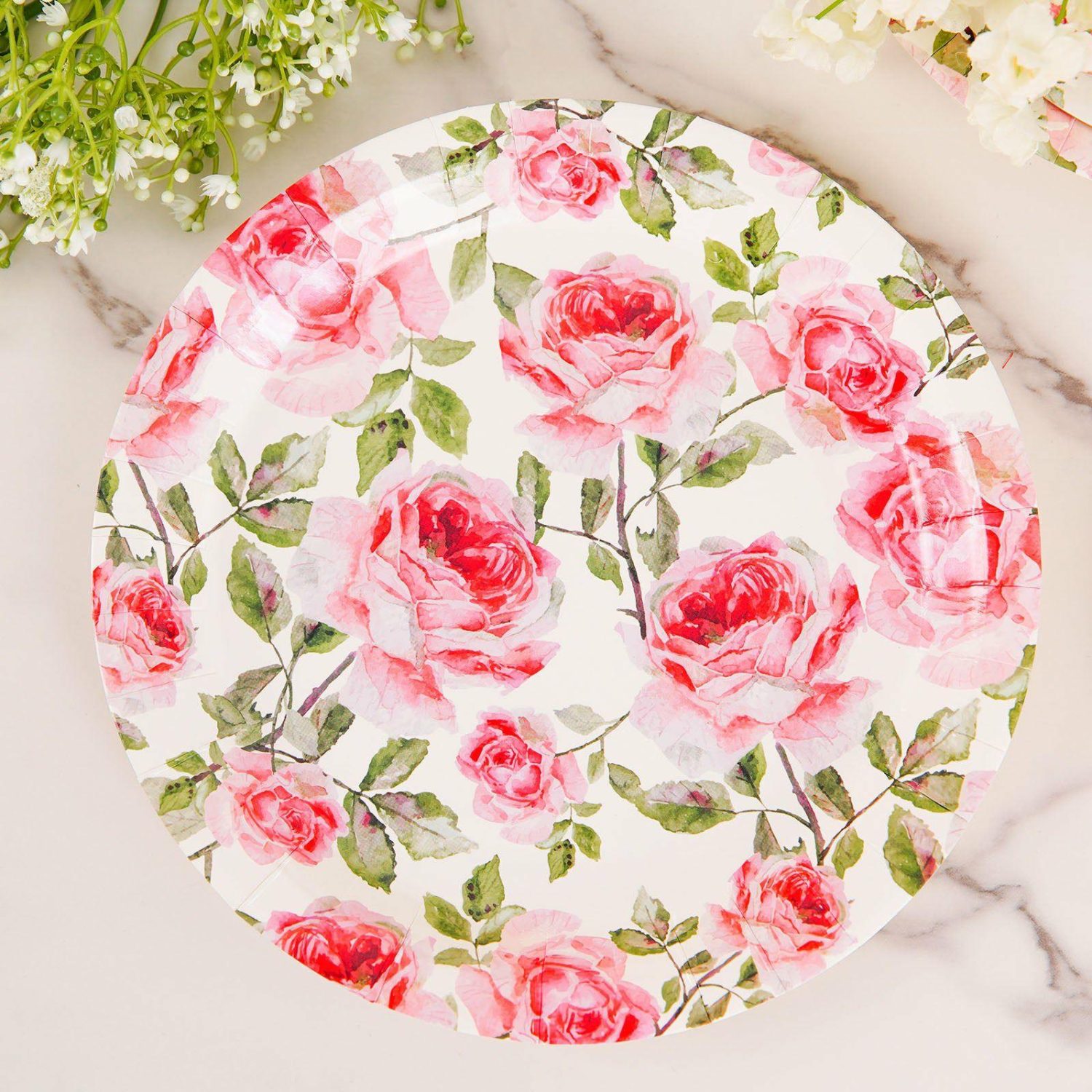 Paper Dinner Plates | 25 Pack Rose Flower Bouquet Design Premium Dinner Paper Plates 300 GSM 9″ Disposable Tableware Floral Bouquet