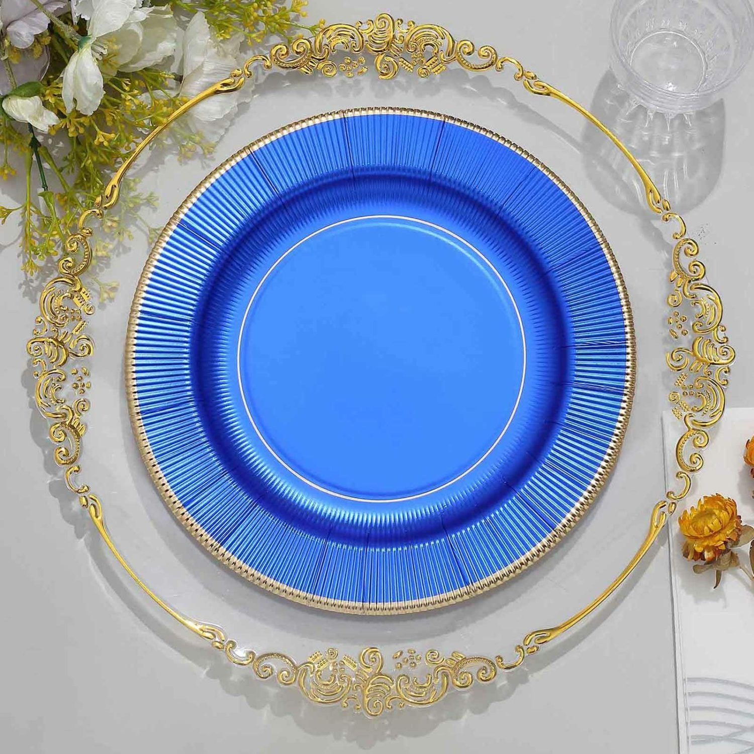 Paper Dinner Plates | 25 Pack Royal Blue Sunray Gold Rimmed Serving Dinner Paper Plates, Disposable Party Plates 350 GSM 10″ Disposable Tableware Paper Dinner Plates