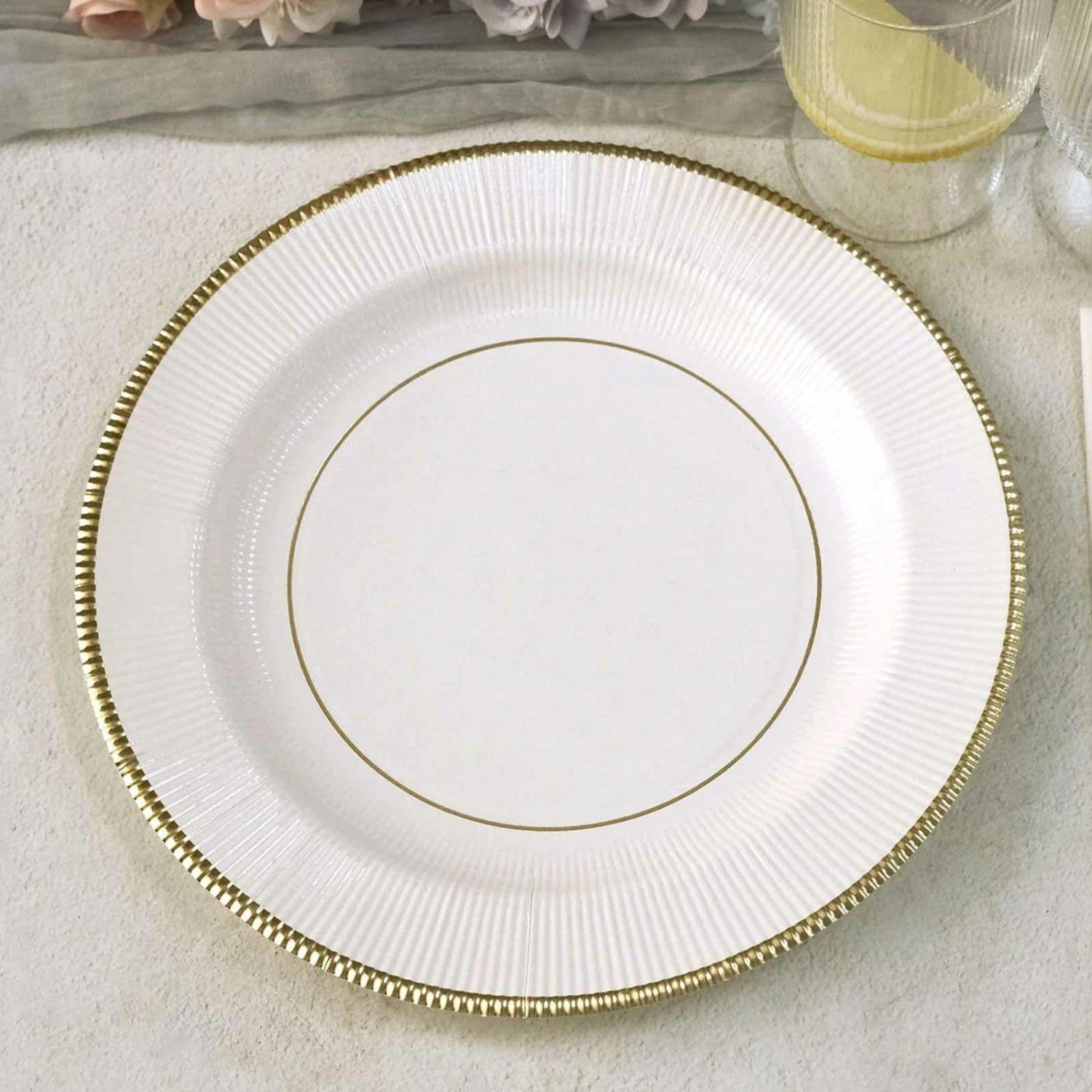 Paper Dinner Plates | 25 Pack White Sunray Gold Rimmed Serving Dinner Paper Plates, Disposable Party Plates 350 GSM 10″ Disposable Tableware Paper Dinner Plates