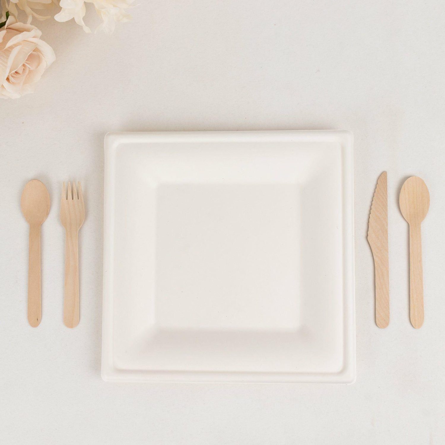 Paper Dinner Plates | 50 Pack White Biodegradable Bagasse Square Dinner Plates, Eco Friendly Disposable Sugarcane Party Plates 10″ Disposable Tableware Paper Dinner Plates