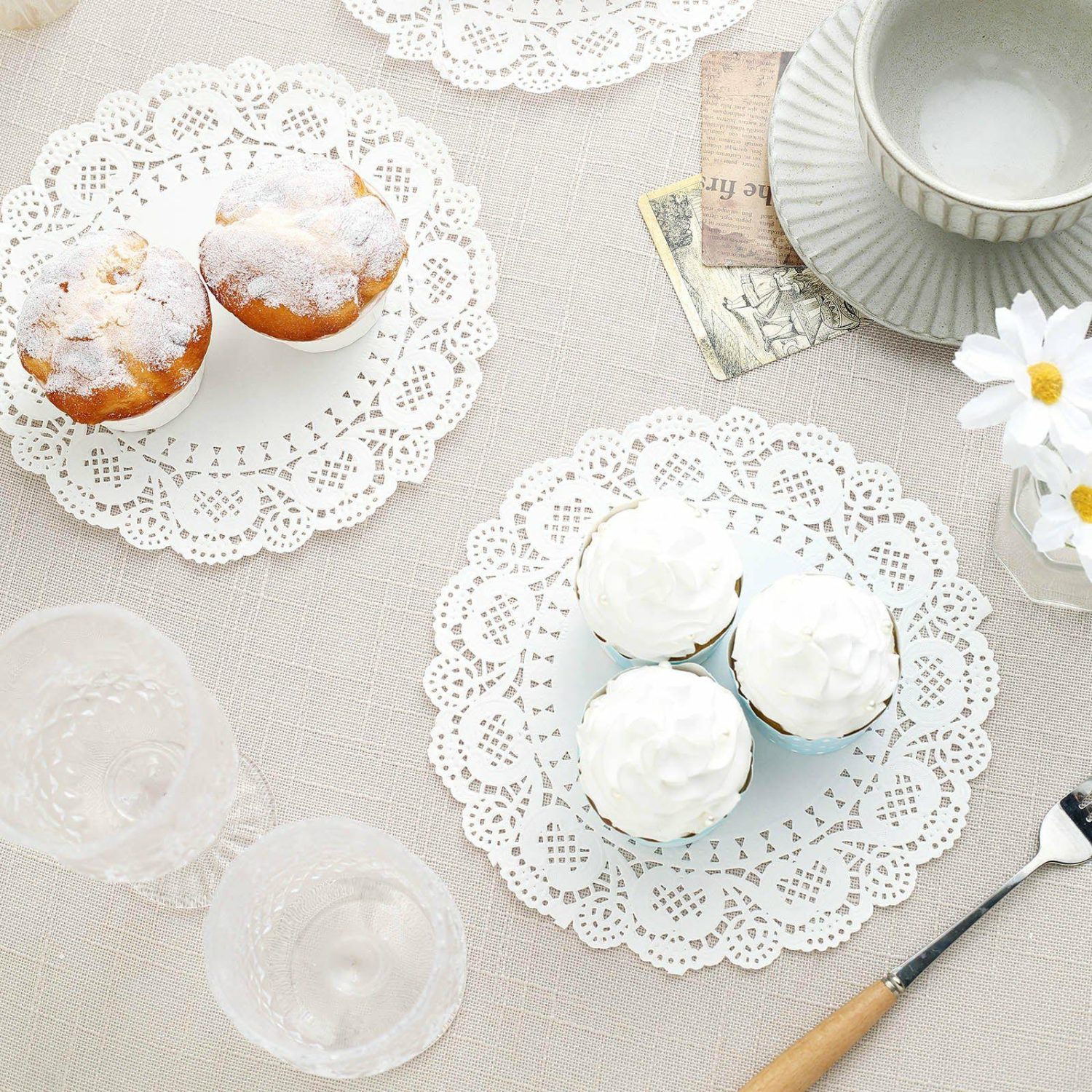 Paper Salad/Dessert Plates | 100 Pcs White Round Food Grade Paper Lace Doilies 8″ Disposable Tableware Paper Salad/Dessert Plates