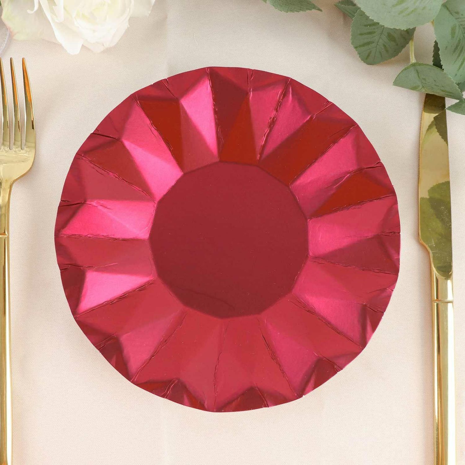 Paper Salad/Dessert Plates | 25 Pack Geometric Burgundy Dessert Appetizer Paper Plates, Disposable Salad Party Plates 400 GSM 7″ Disposable Tableware Burgundy