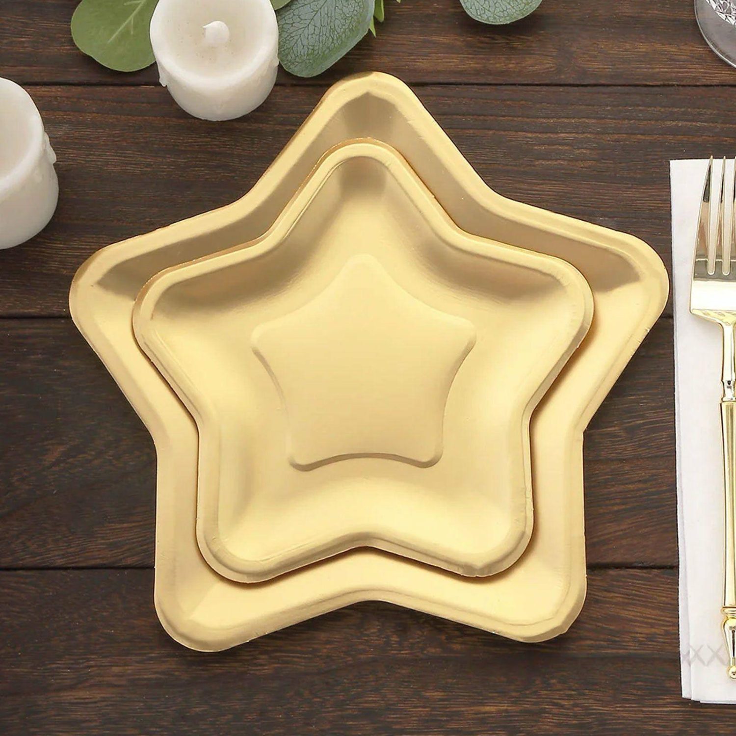 Paper Salad/Dessert Plates | 25 Pack Matte Gold Star Shaped Dessert Appetizer Paper Plates, Eco Friendly Salad Plates 300GSM 7″ Disposable Tableware Paper Salad/Dessert Plates