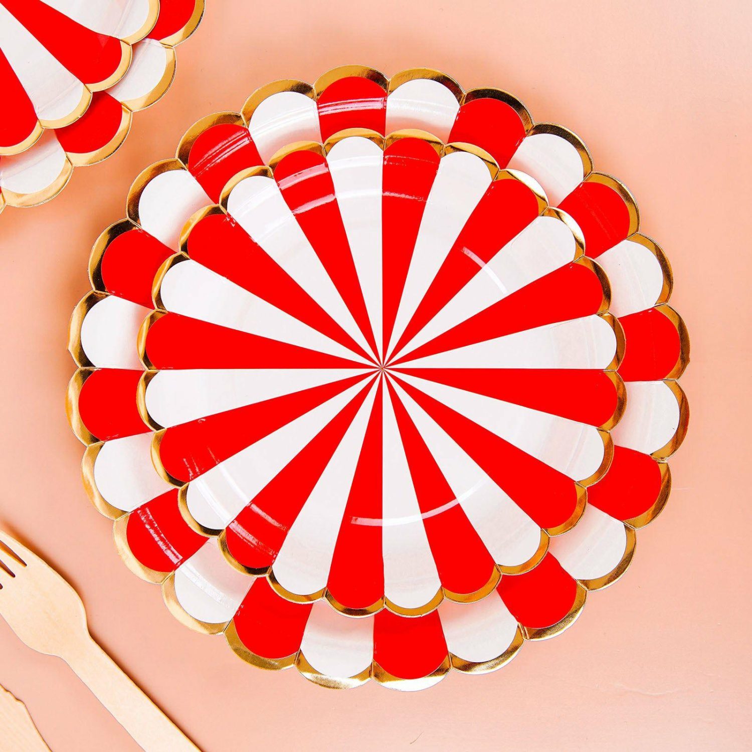 Paper Salad/Dessert Plates | 25 Pack Peppermint Striped Circus Dessert Disposable Paper Plates 300 GSM 7″ Disposable Tableware Paper Salad/Dessert Plates