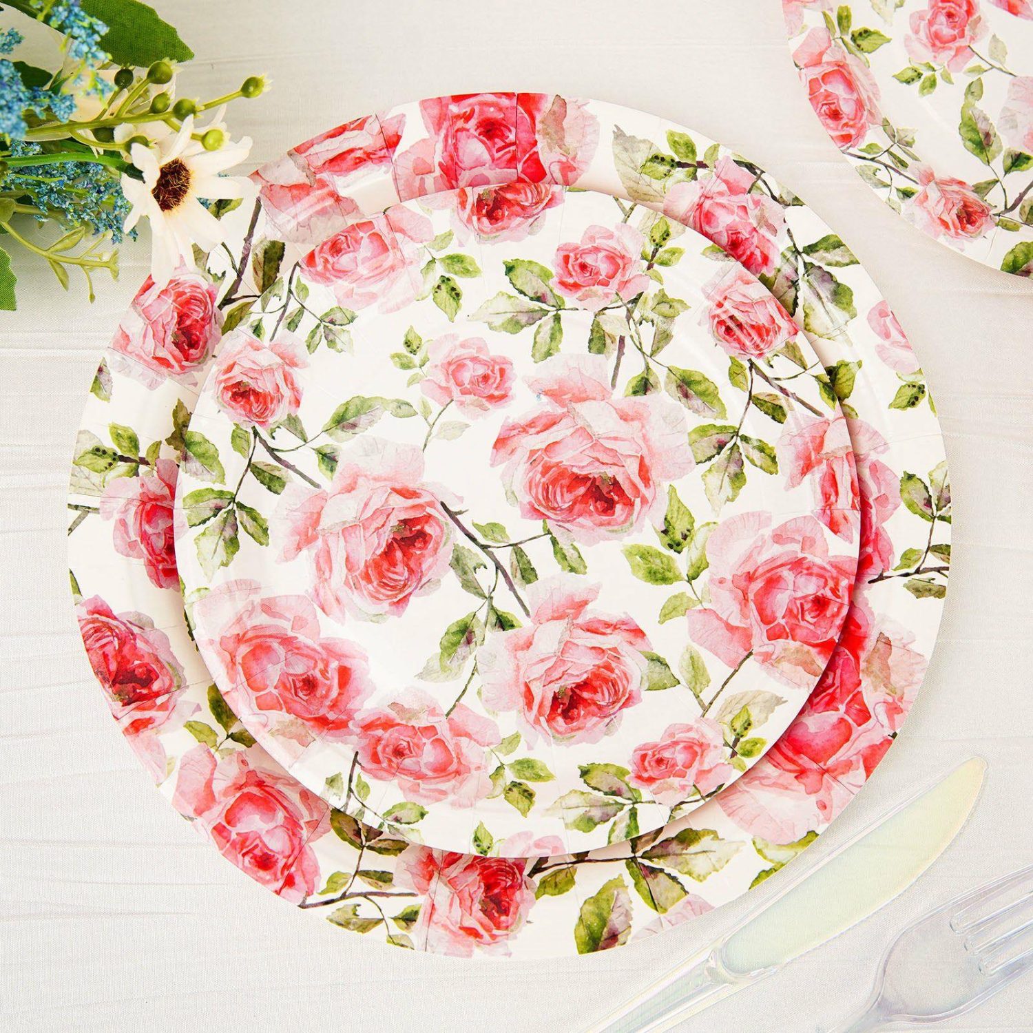 Paper Salad/Dessert Plates | 25 Pack Rose Flower Bouquet Design Appetizer Dessert Salad Paper Plates 300 GSM 7″ Disposable Tableware Floral Bouquet