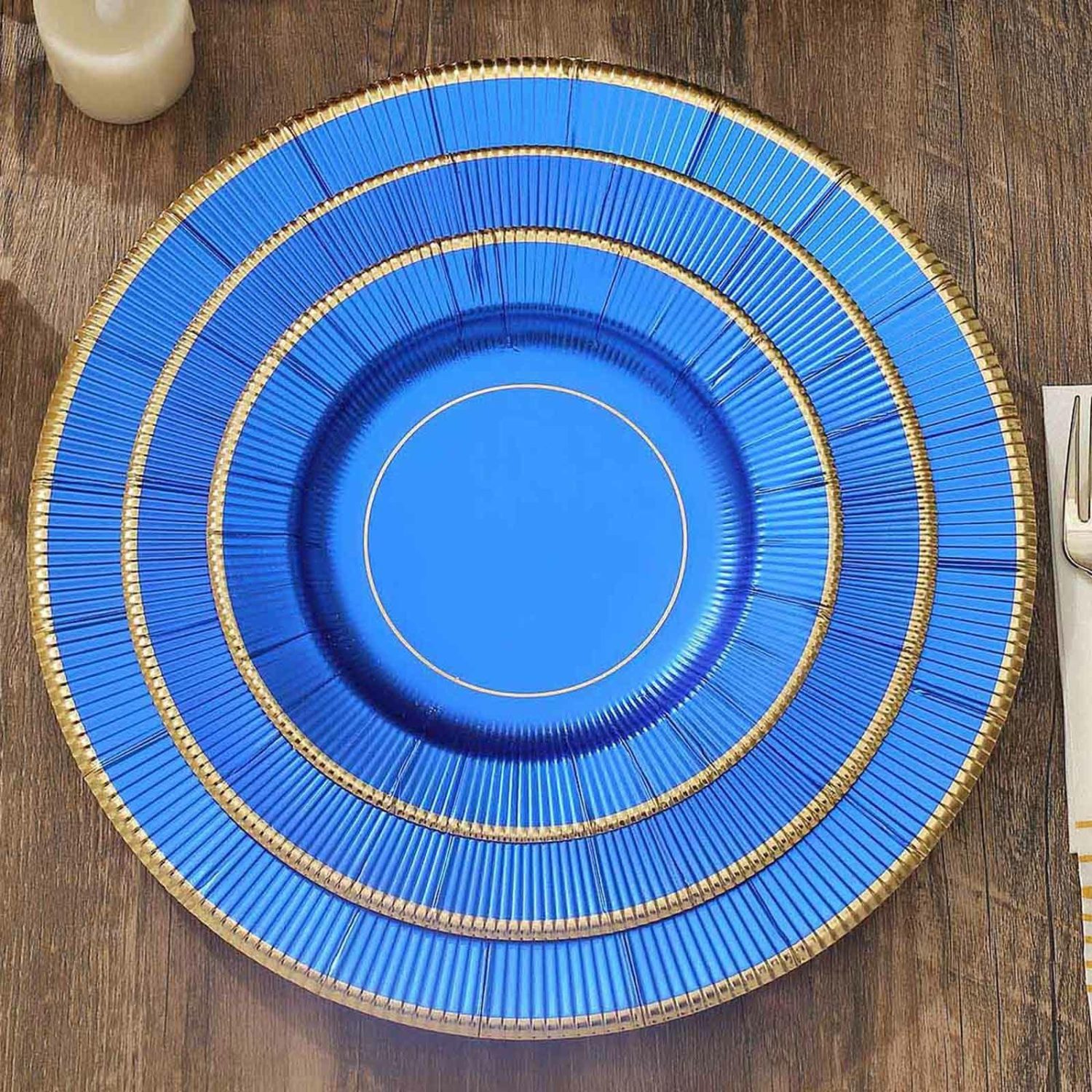 Paper Salad/Dessert Plates | 25 Pack Royal Blue Sunray Gold Rimmed Dessert Appetizer Paper Plates, Disposable Party Plates 350 GSM 8″ Disposable Tableware Paper Salad/Dessert Plates