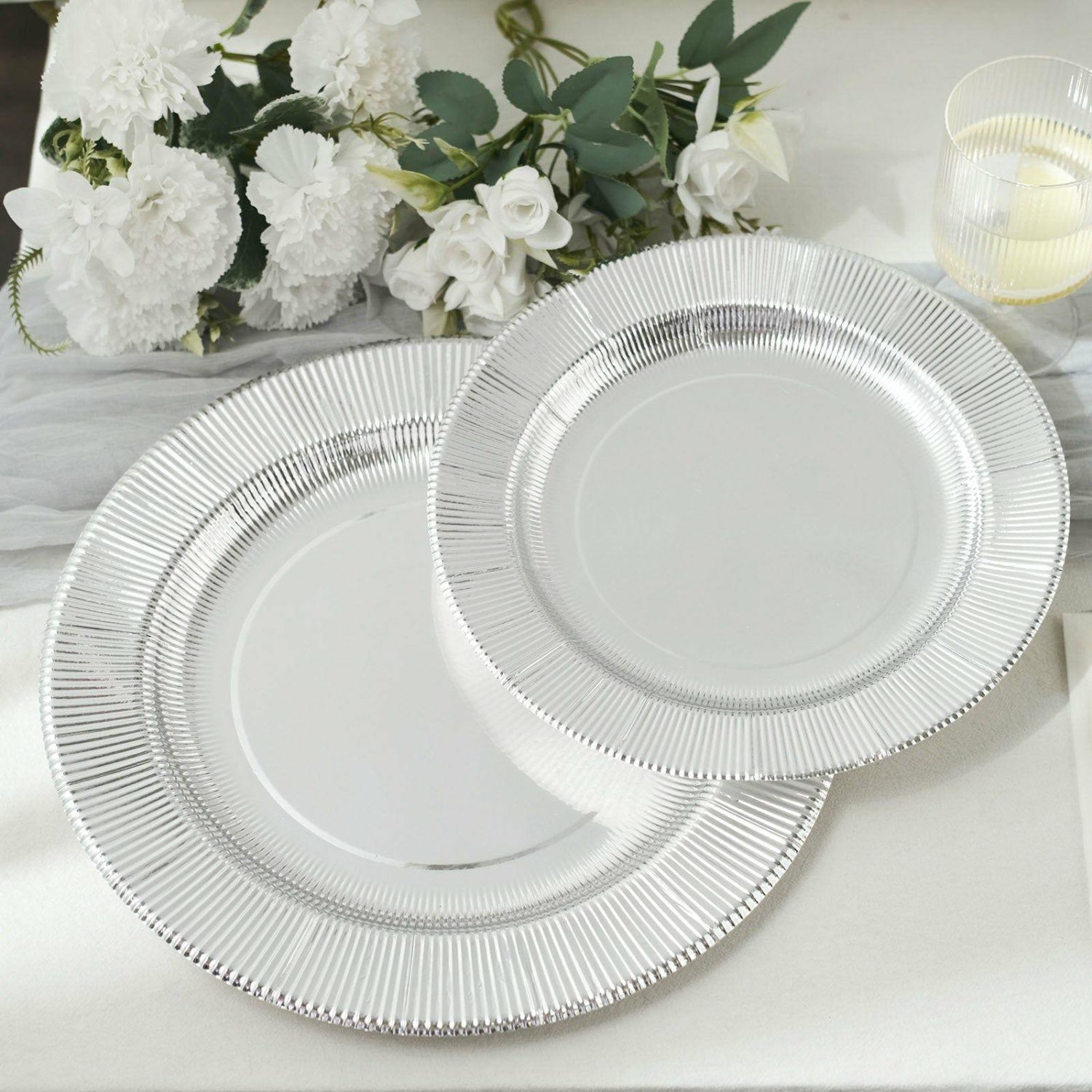 Paper Salad/Dessert Plates | 25 Pack Silver Sunray Dessert Appetizer Paper Plates, Disposable Party Plates 350 GSM 8″ Disposable Tableware Paper Salad/Dessert Plates