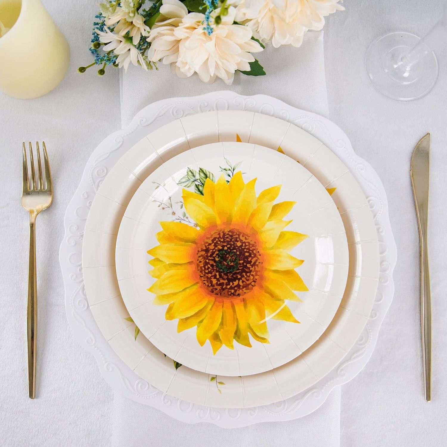 Paper Salad/Dessert Plates | 25 Pack Sunflower Dessert Appetizer Paper Plates, Disposable Party Plates 7″ Disposable Tableware Paper Salad/Dessert Plates