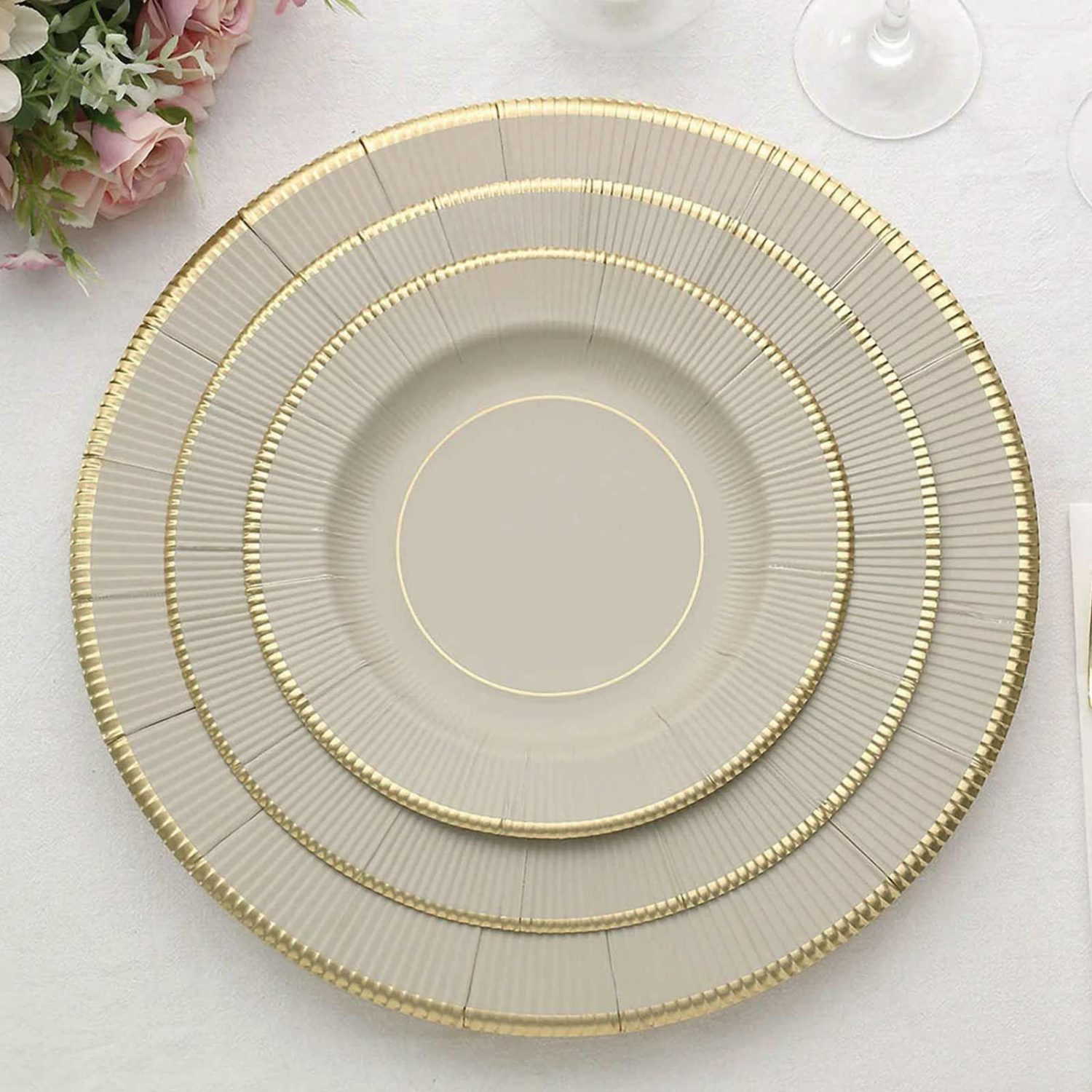 Paper Salad/Dessert Plates | 25 Pack Taupe Gold Rim Sunray Heavy Duty Paper Dessert Plates, Disposable Appetizer Salad Plates 350 GSM 8″ Disposable Tableware Paper Salad/Dessert Plates