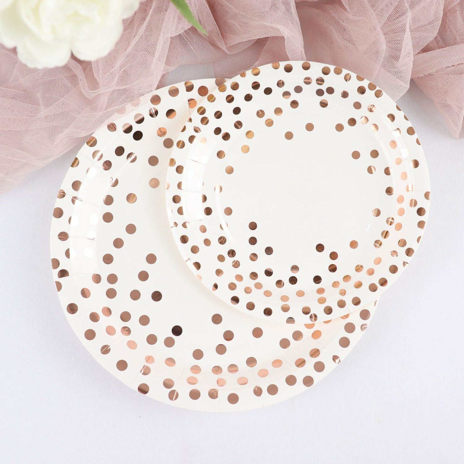 Paper Salad/Dessert Plates | 25 Pack White Rose Gold Polka Dot Dessert Appetizer Paper Plates, Disposable Salad Party Plates 300 GSM 7″ Disposable Tableware Paper Salad/Dessert Plates