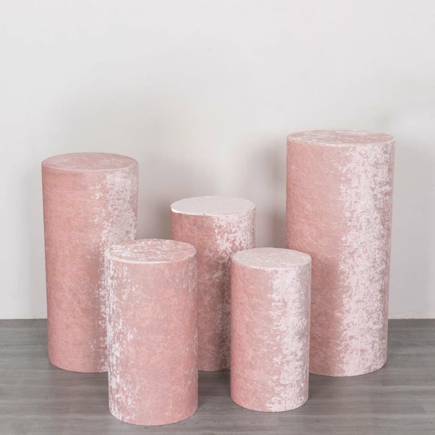 Pedestal Prop Covers | Set of 5 Blush Crushed Velvet Cylinder Plinth Display Box Stand Covers, Premium Pedestal Pillar Prop Covers Pedestal Prop Covers Blush