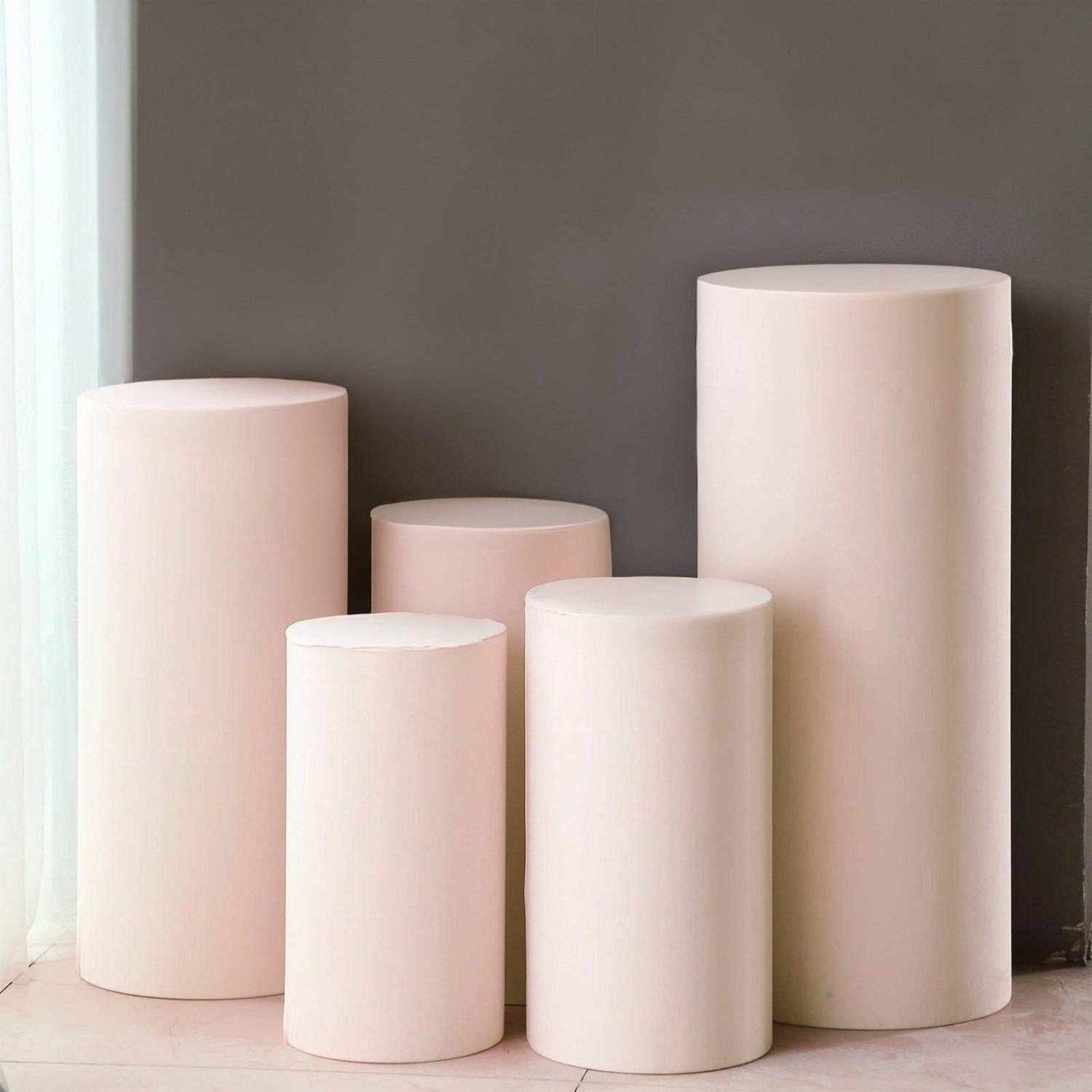 Pedestal Prop Covers | Set of 5 Blush Spandex Cylinder Plinth Display Box Stand Covers, Stretchable Pedestal Pillar Prop Covers 160 GSM Pedestal Prop Covers Blush