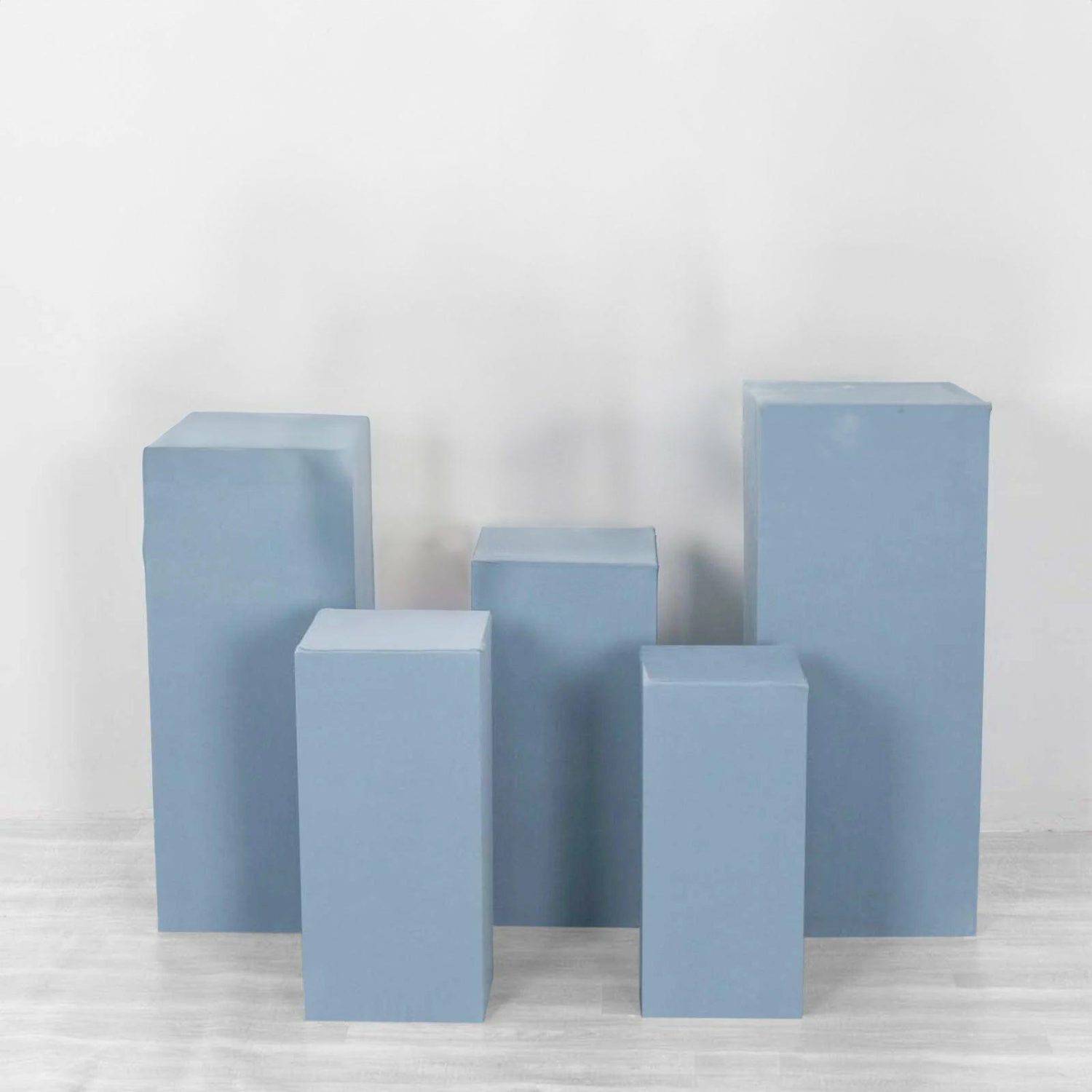 Pedestal Prop Covers | Set of 5 Dusty Blue Spandex Rectangular Plinth Display Box Stand Covers, Stretchable Pedestal Pillar Prop Covers – 160 GSM Pedestal Prop Covers Dusty blue