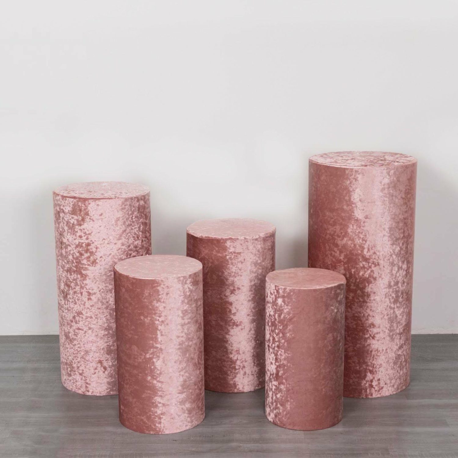 Pedestal Prop Covers | Set of 5 Dusty Rose Crushed Velvet Cylinder Plinth Display Box Stand Covers, Premium Pedestal Pillar Prop Covers Pedestal Prop Covers Dusty rose