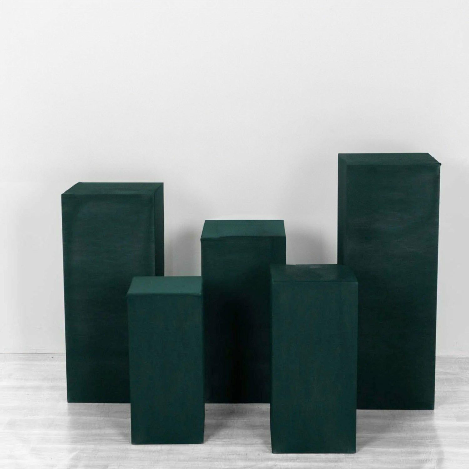 Pedestal Prop Covers | Set of 5 Hunter Emerald Green Spandex Rectangular Plinth Display Box Stand Covers, Stretchable Pedestal Pillar Prop Covers – 160 GSM Pedestal Prop Covers Hunter Emerald Green