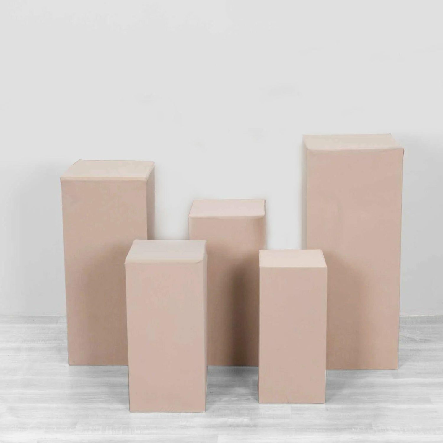 Pedestal Prop Covers | Set of 5 Nude Spandex Rectangular Plinth Display Box Stand Covers, Stretchable Pedestal Pillar Prop Covers – 160 GSM Pedestal Prop Covers Nude