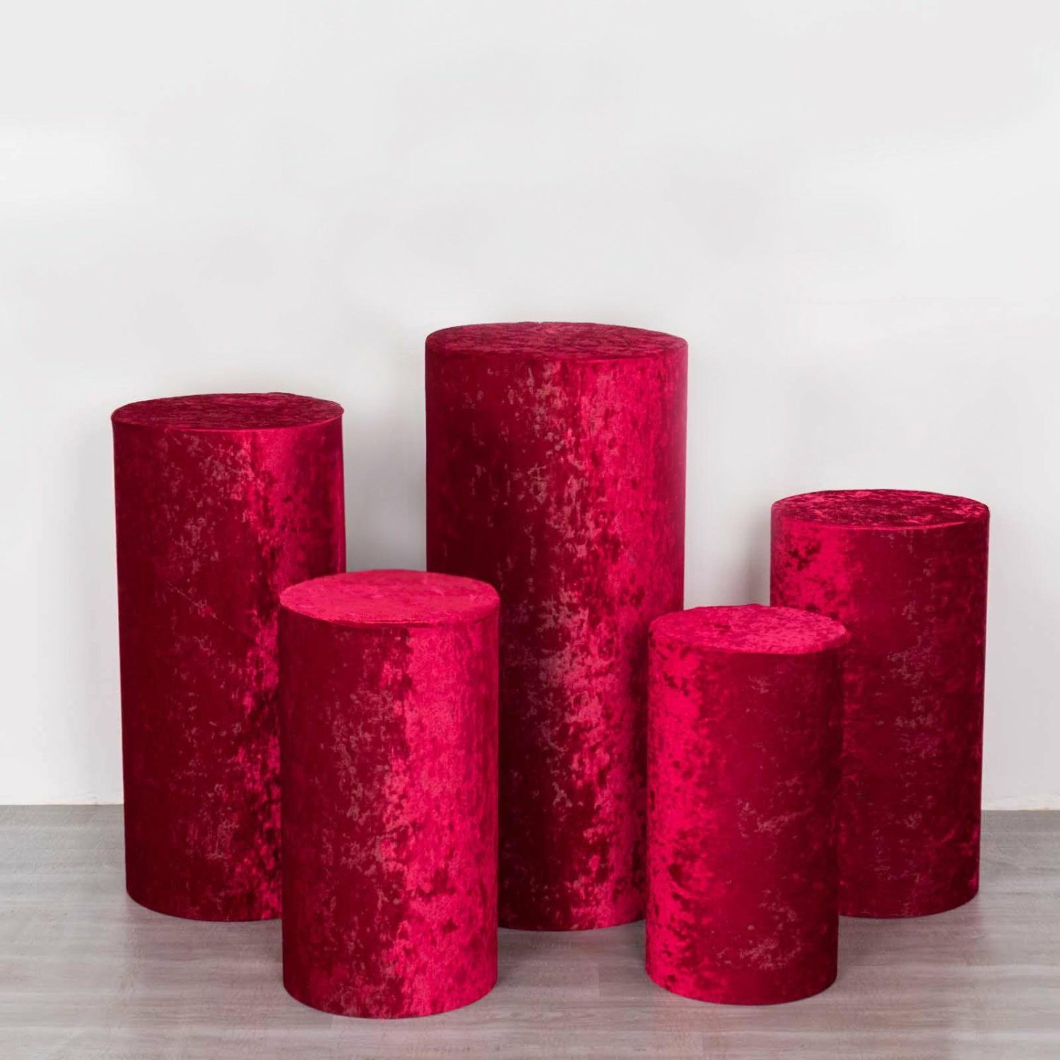 Pedestal Prop Covers | Set of 5 Red Crushed Velvet Cylinder Plinth Display Box Stand Covers, Premium Pedestal Pillar Prop Covers Pedestal Prop Covers Pedestal Prop Covers