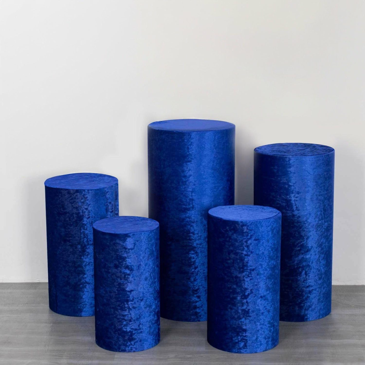 Pedestal Prop Covers | Set of 5 Royal Blue Crushed Velvet Cylinder Plinth Display Box Stand Covers, Premium Pedestal Pillar Prop Covers Pedestal Prop Covers Pedestal Prop Covers