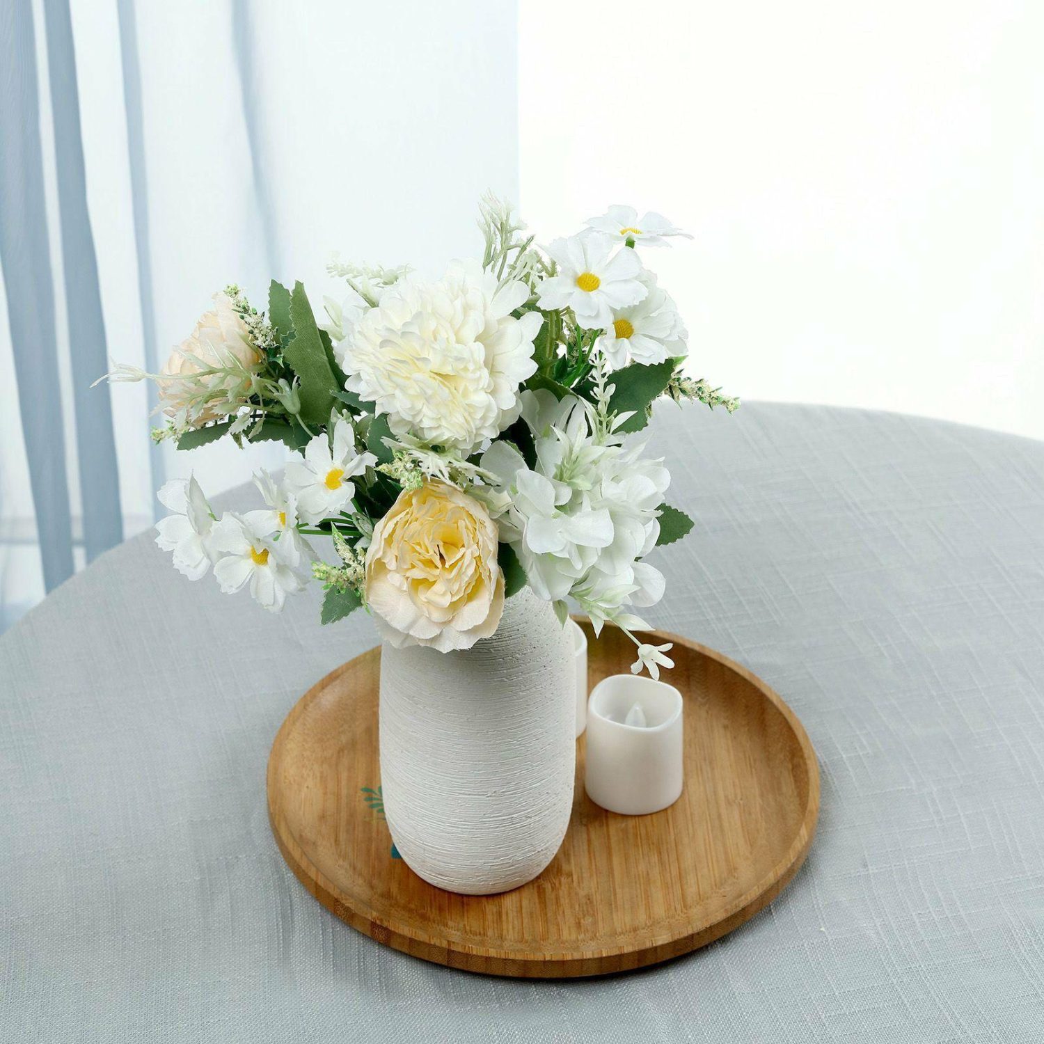 Peony Bouquet | 2 Bouquets Ivory Artificial Silk Peony Flower Bush Arrangement Artificial Flowers Ivory