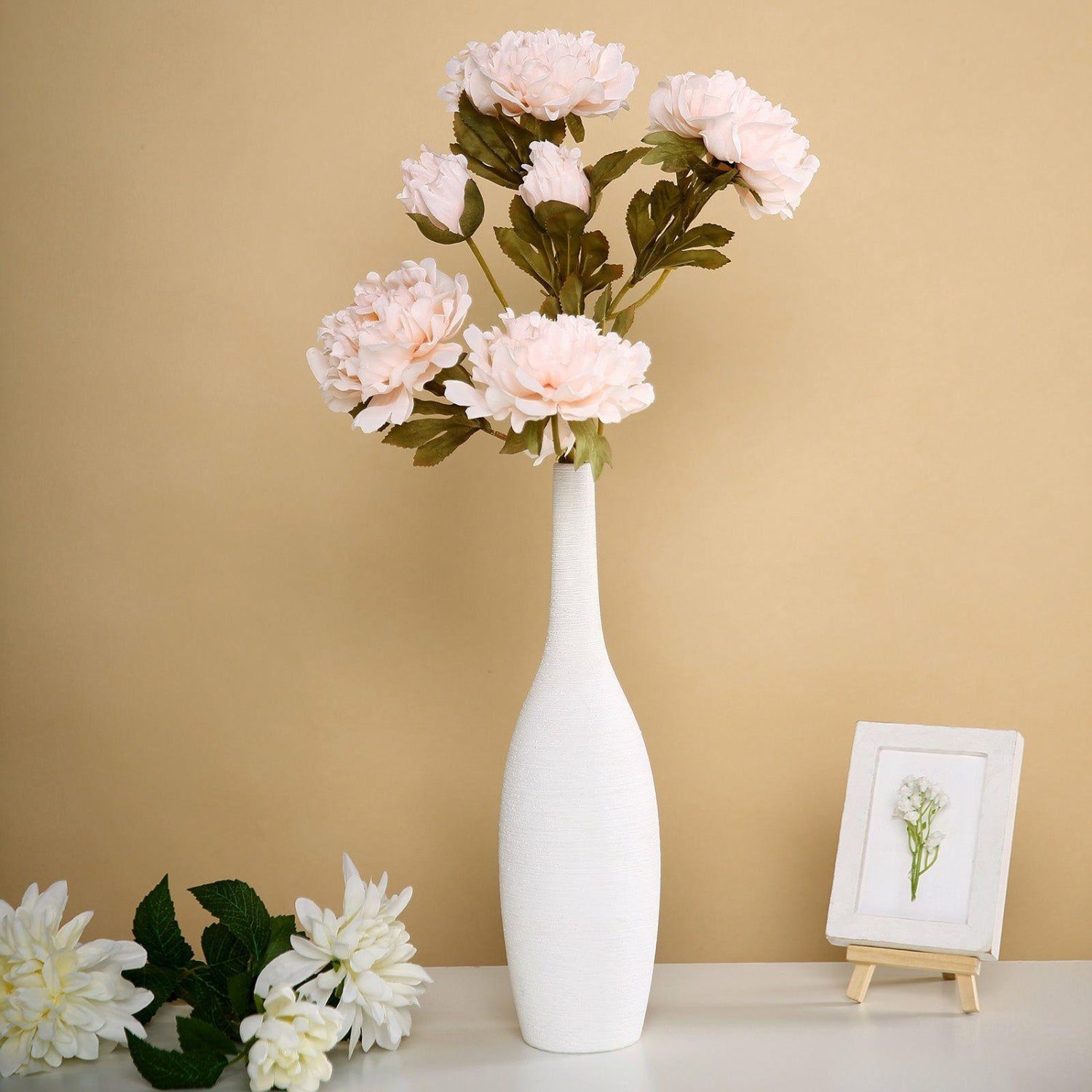 Peony Bouquet | 2 Bushes Blush Artificial Silk Peony Flower Bouquets 29″ Tall Artificial Flowers Blush