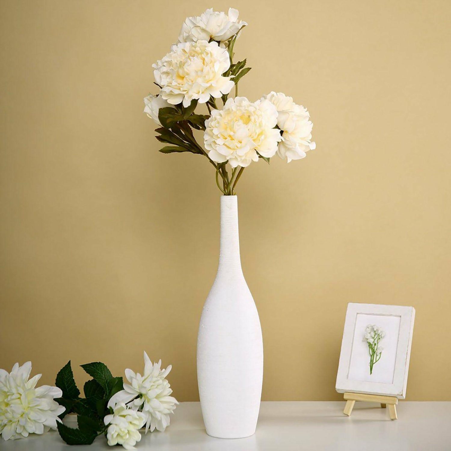 Peony Bouquet | 2 Bushes Ivory Artificial Silk Peony Flower Bouquets 29″ Tall Artificial Flowers Ivory