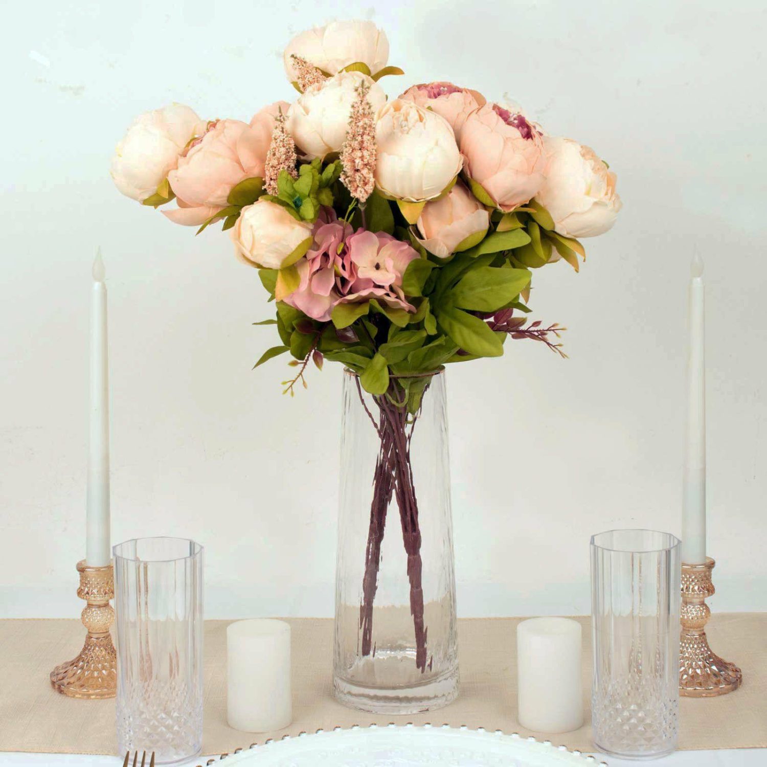 Peony Bouquet | 2 Pack Cream Blush Artificial Peony Flower Wedding Bouquets, Faux Silk Flower Arrangements 19″ Artificial Flowers Cream / Blush