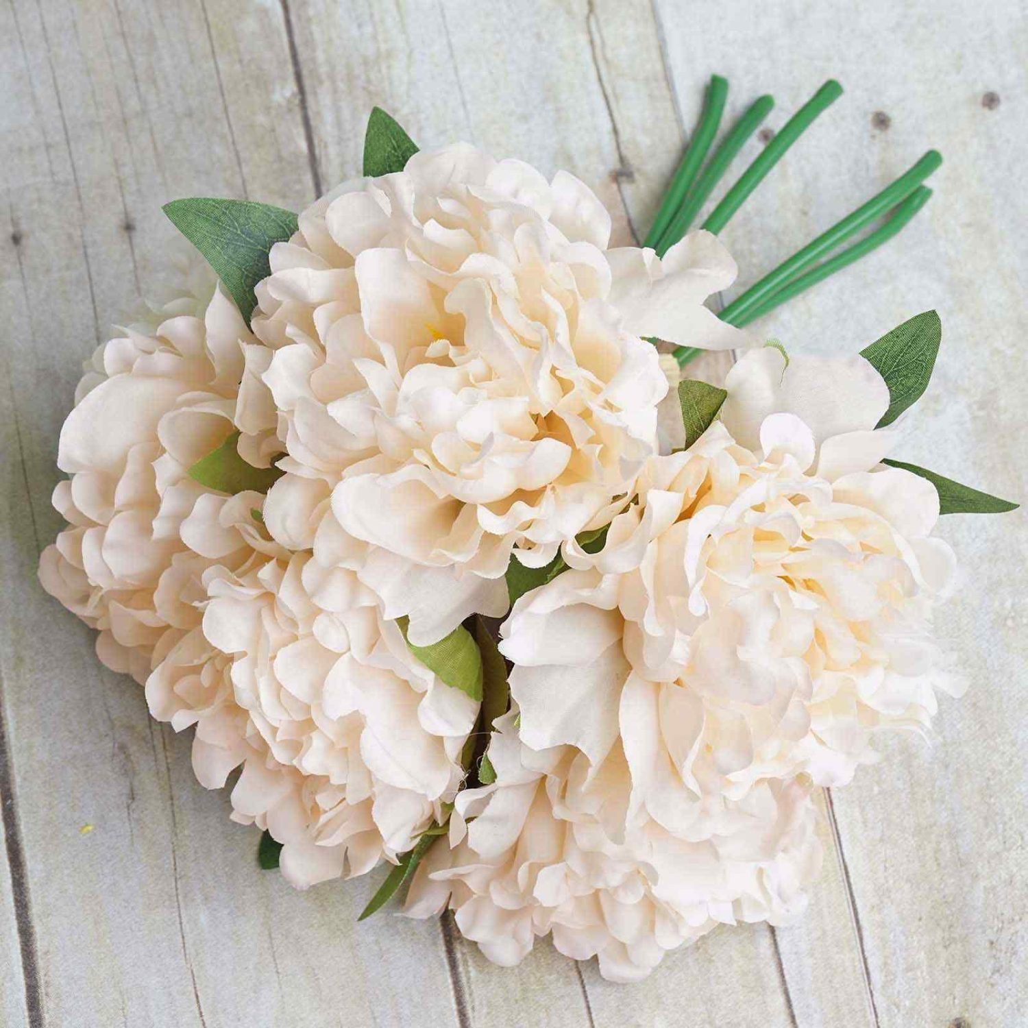 Peony Bouquet | Blush Cream Real Touch Artificial Silk Peonies Flower Bouquet 11″ Artificial Flowers Blush