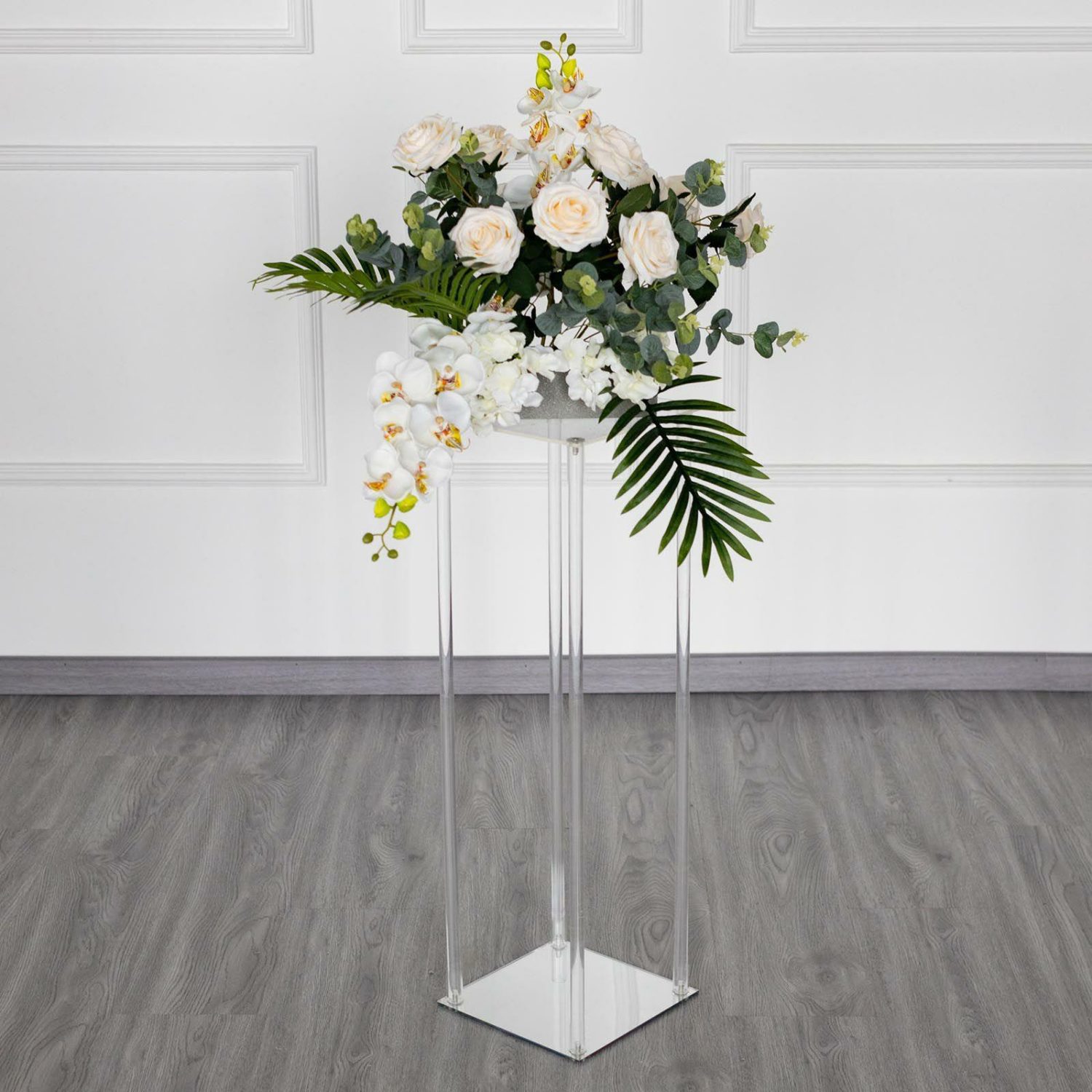 Pillar & Pedestal Display Stands | Clear Acrylic Floor Vase Flower Stand With Square Mirror Base, Wedding Column 32″ Pillar & Pedestal Display Stands Clear