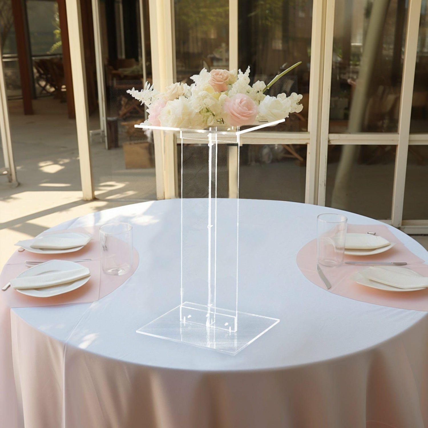 Pillar & Pedestal Display Stands | Heavy Duty Acrylic Wedding Display Stand with Square Bases, Clear Plexiglass Flower Pedestal Stand 10mm Thick Plate 24″ Pillar & Pedestal Display Stands Pillar & Pedestal Display Stands