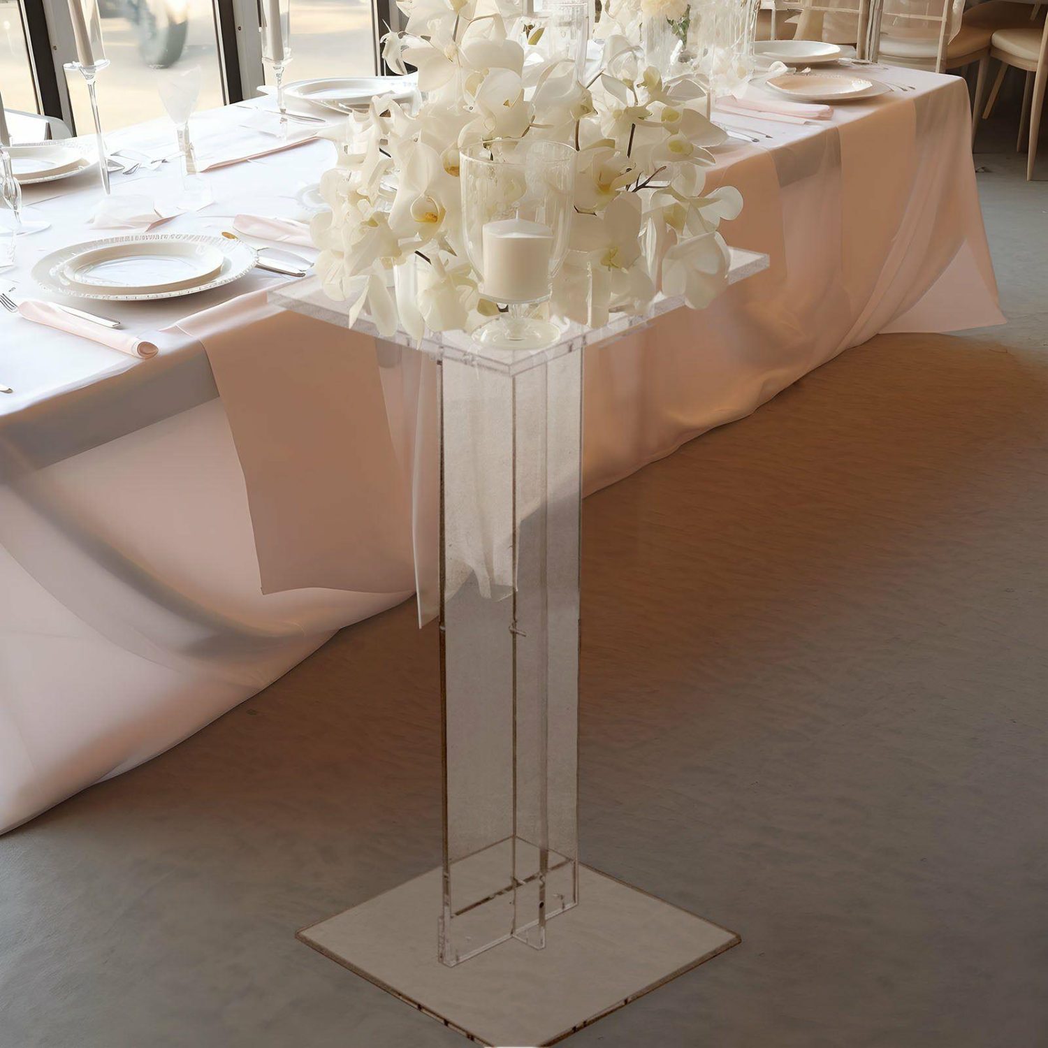 Pillar & Pedestal Display Stands | Heavy Duty Acrylic Wedding Display Stand with Square Bases, Clear Plexiglass Flower Pedestal Stand 10mm Thick Plate 32″ Pillar & Pedestal Display Stands Pillar & Pedestal Display Stands