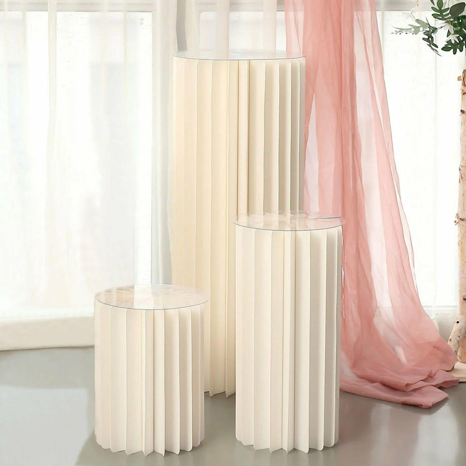 Pillar & Pedestal Display Stands | Ivory Cylinder Pillar Pedestal Stand, Display Column Stand With Top Plate 24″ Pillar & Pedestal Display Stands Ivory