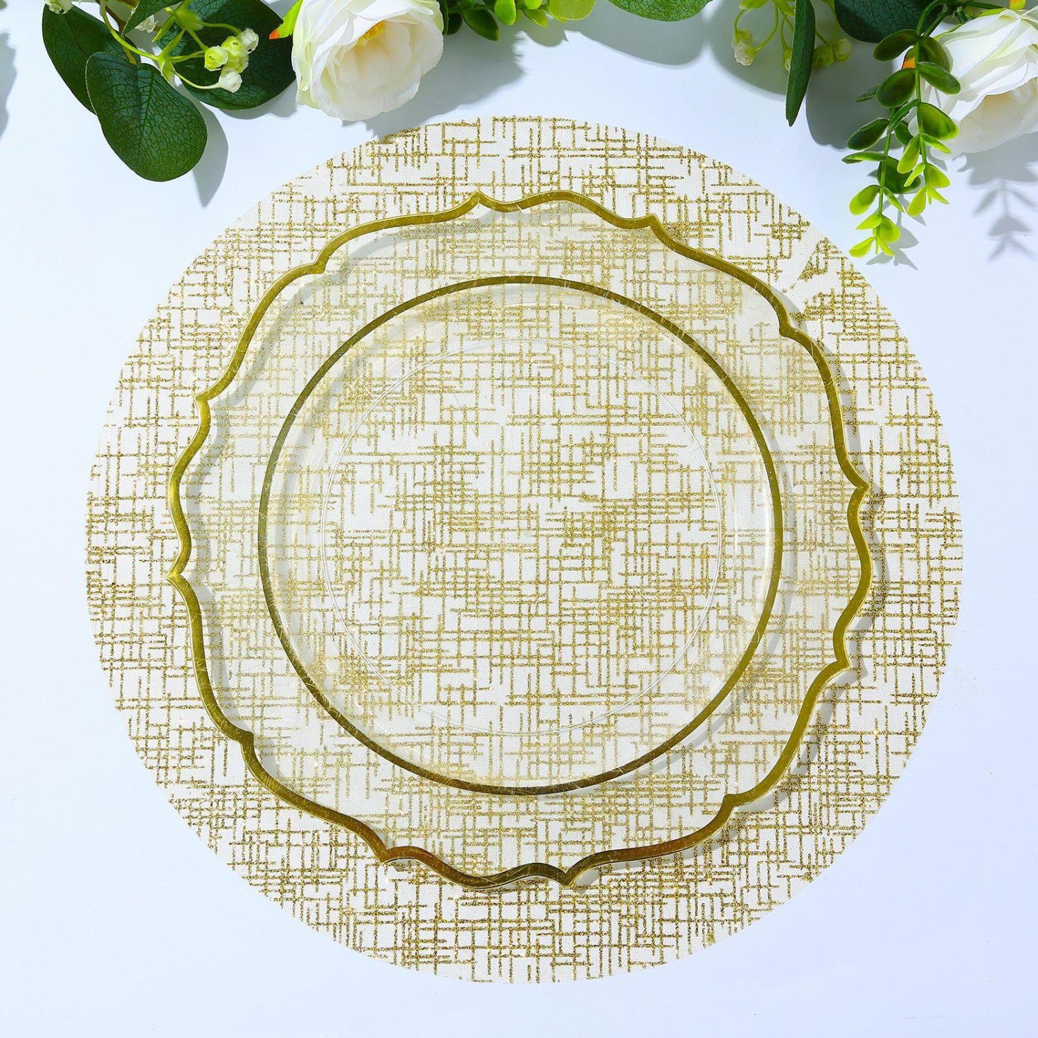 Placemats | 10 Pack Metallic Gold Glitter Mesh Round Placemats, 13″ Polyester Dining Table Mats Chargers Metallic Gold