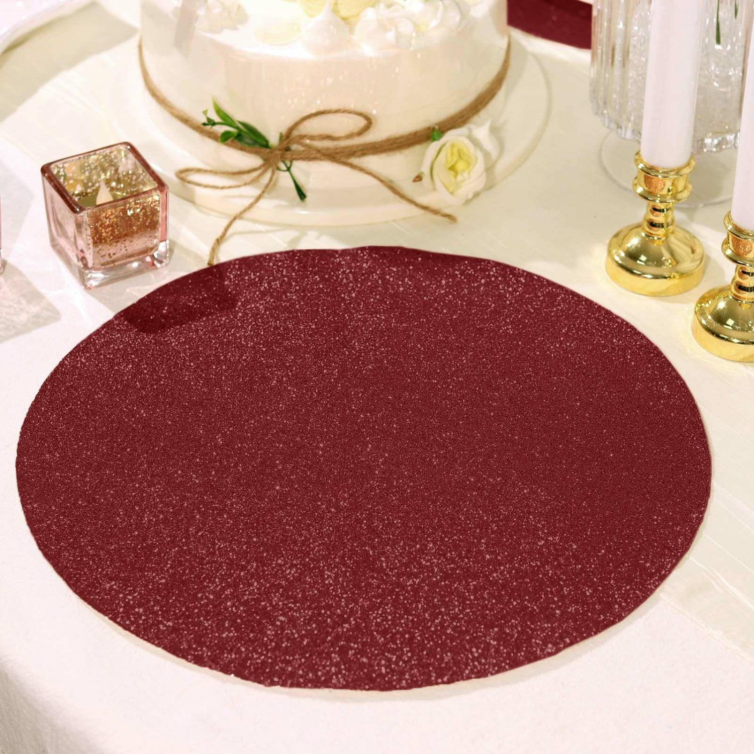 Placemats | 6 Pack Burgundy Sparkle Placemats, Non Slip Decorative Round Glitter Table Mat Chargers Burgundy