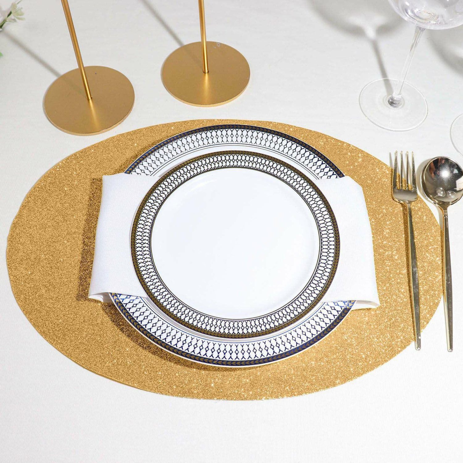 Placemats | 6 Pack Champagne Sparkle Placemats, Non Slip Decorative Oval Glitter Table Mat Chargers Champagne