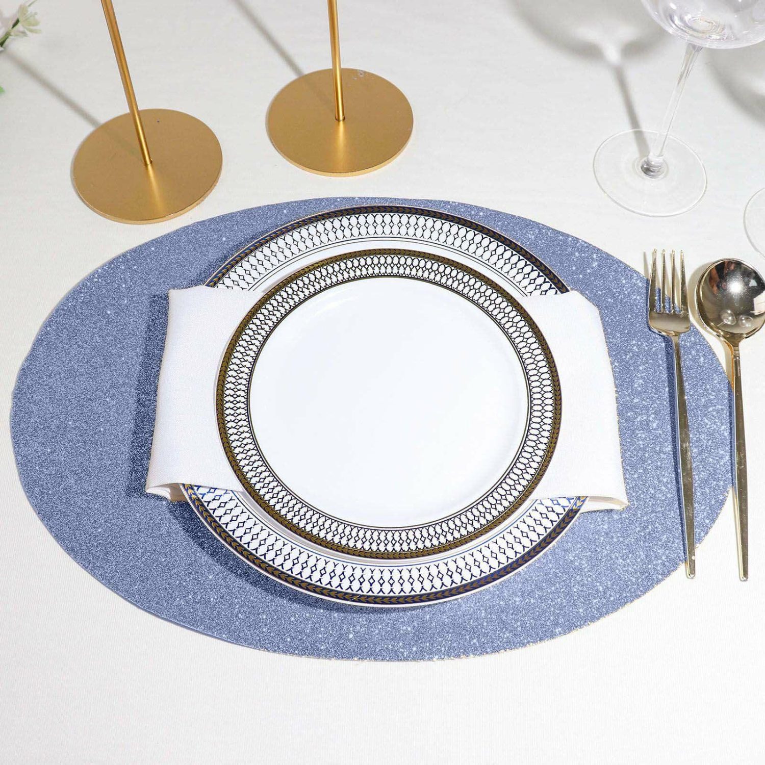 Placemats | 6 Pack Dusty Blue Sparkle Placemats, Non Slip Decorative Oval Glitter Table Mat Chargers Dusty blue