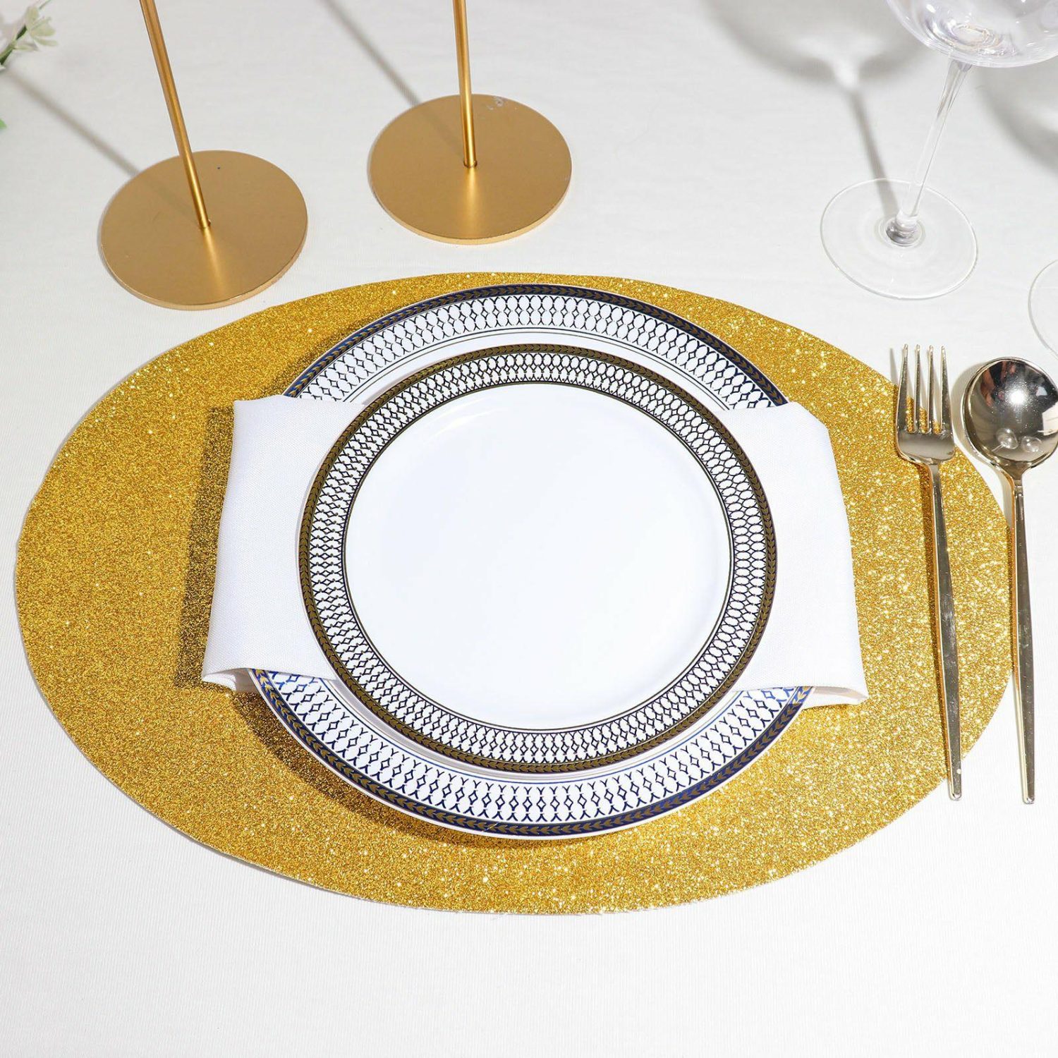 Placemats | 6 Pack Gold Sparkle Placemats, Non Slip Decorative Oval Glitter Table Mat Chargers Gold