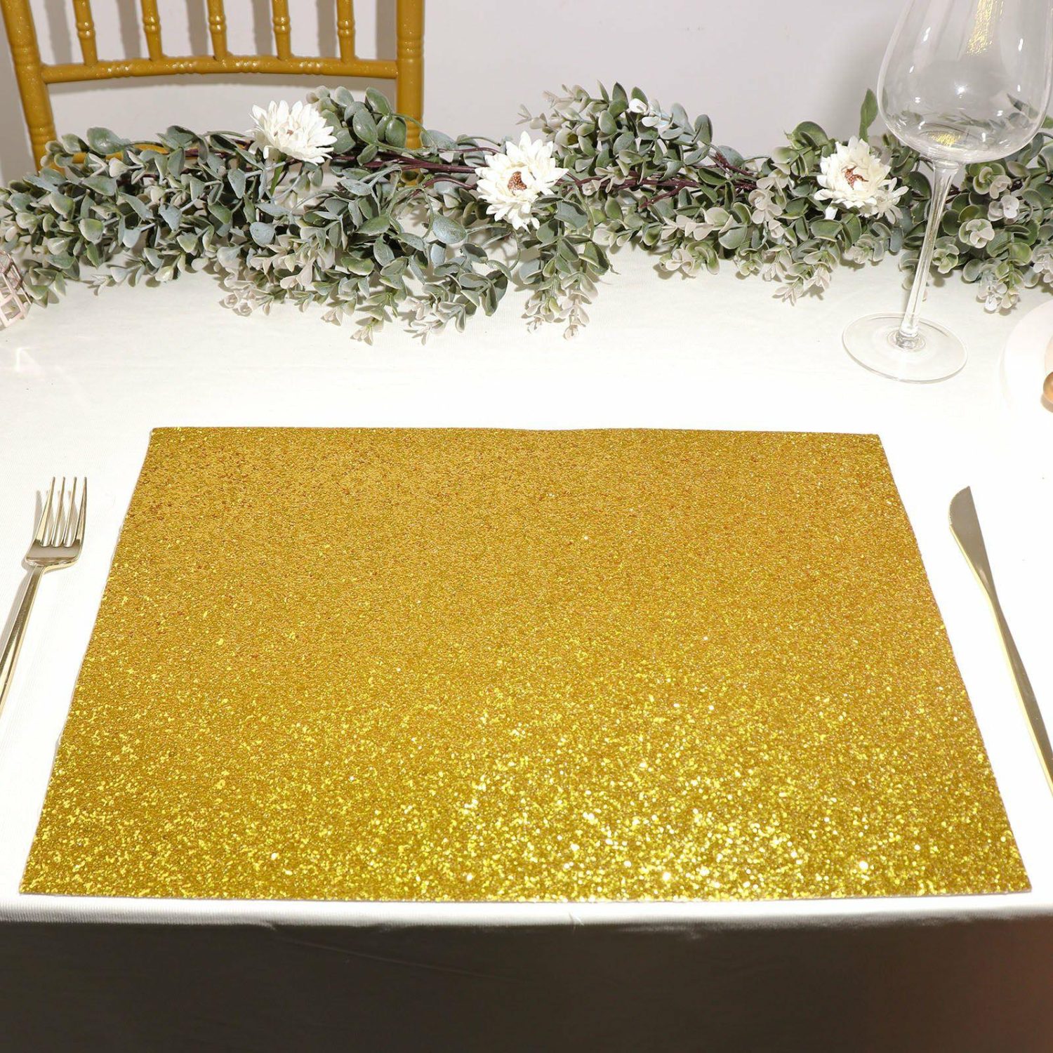 Placemats | 6 Pack Gold Sparkle Placemats, Non Slip Decorative Rectangle Glitter Table Mat Chargers Gold