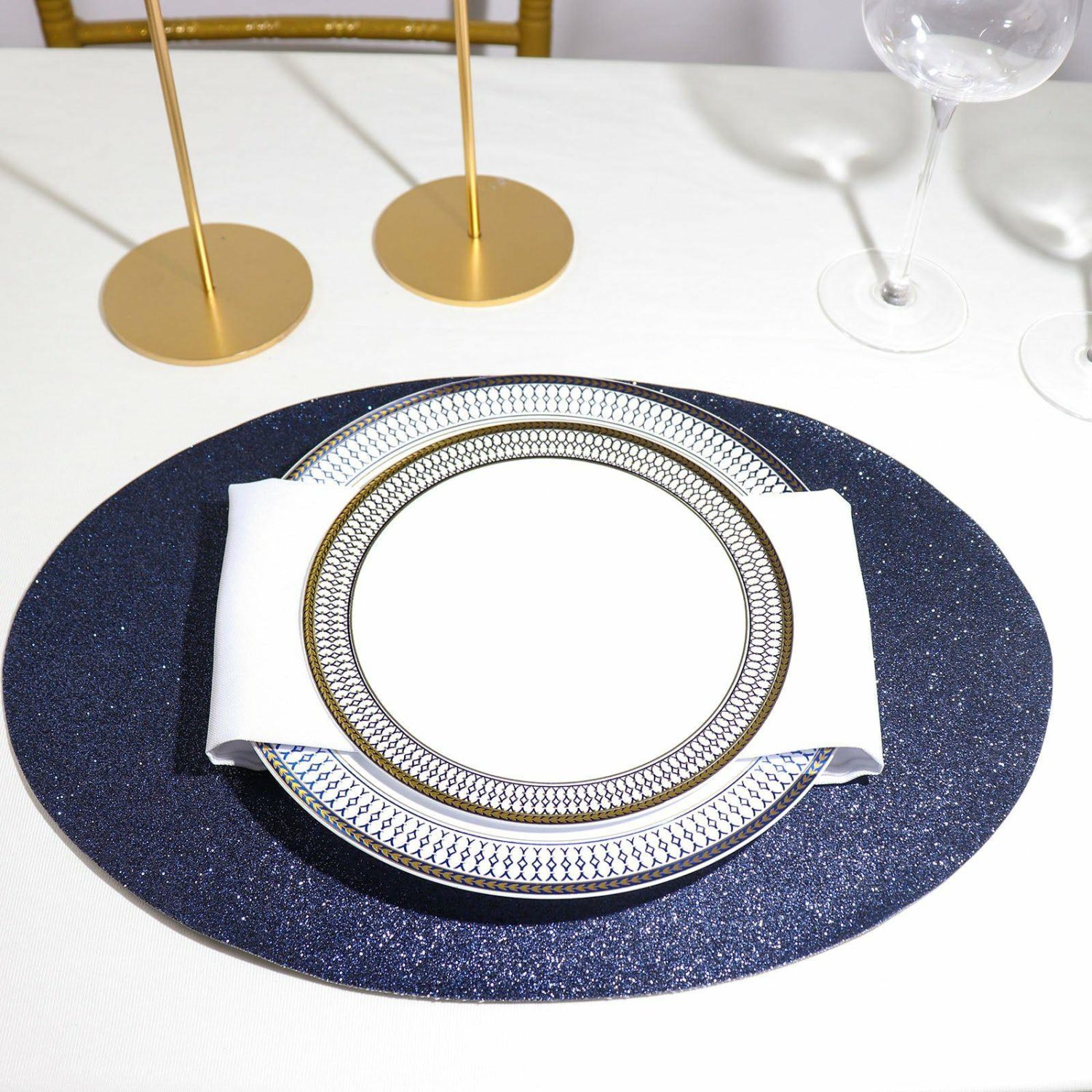 Placemats | 6 Pack Navy Blue Sparkle Placemats, Non Slip Decorative Oval Glitter Table Mat Chargers Navy Blue