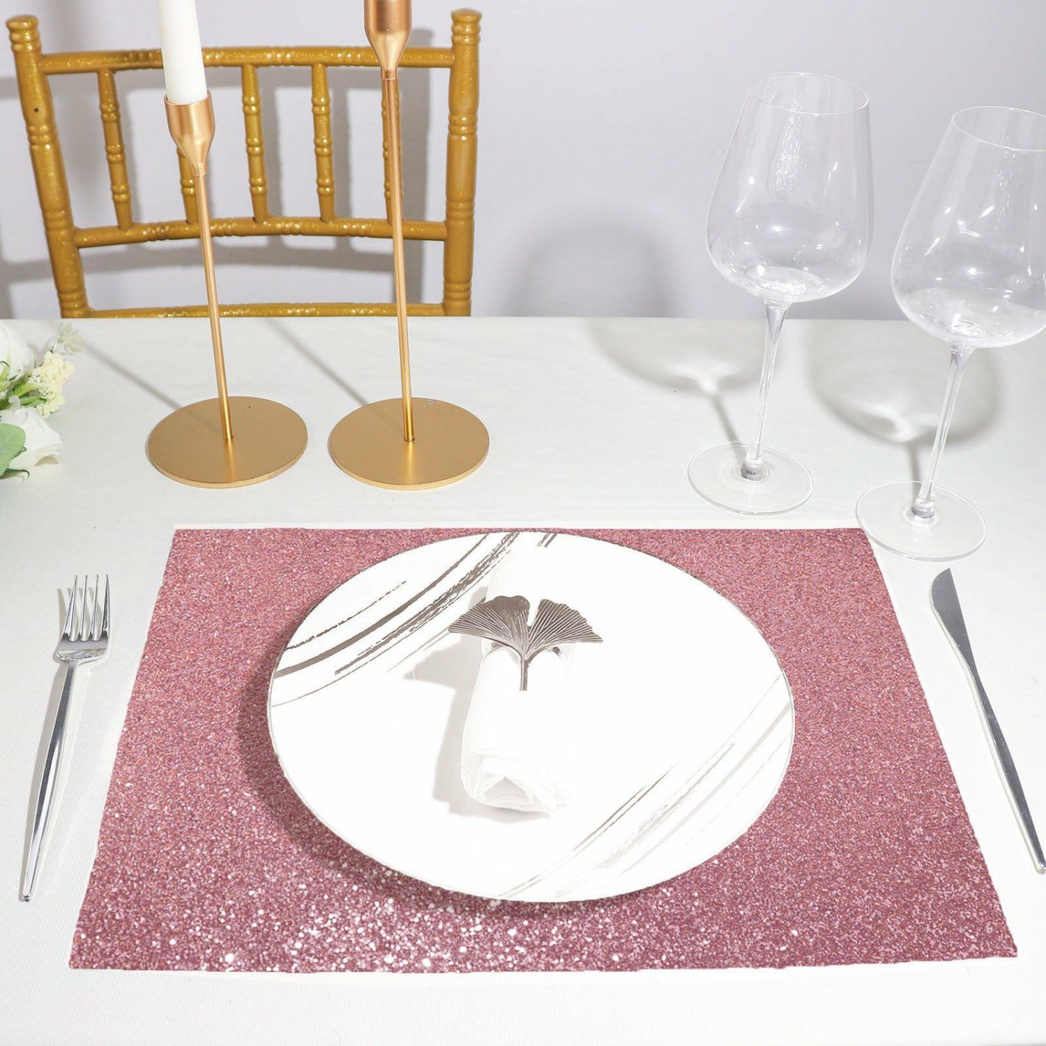 Placemats | 6 Pack Pink Sparkle Placemats, Non Slip Decorative Rectangle Glitter Table Mat Chargers Pink