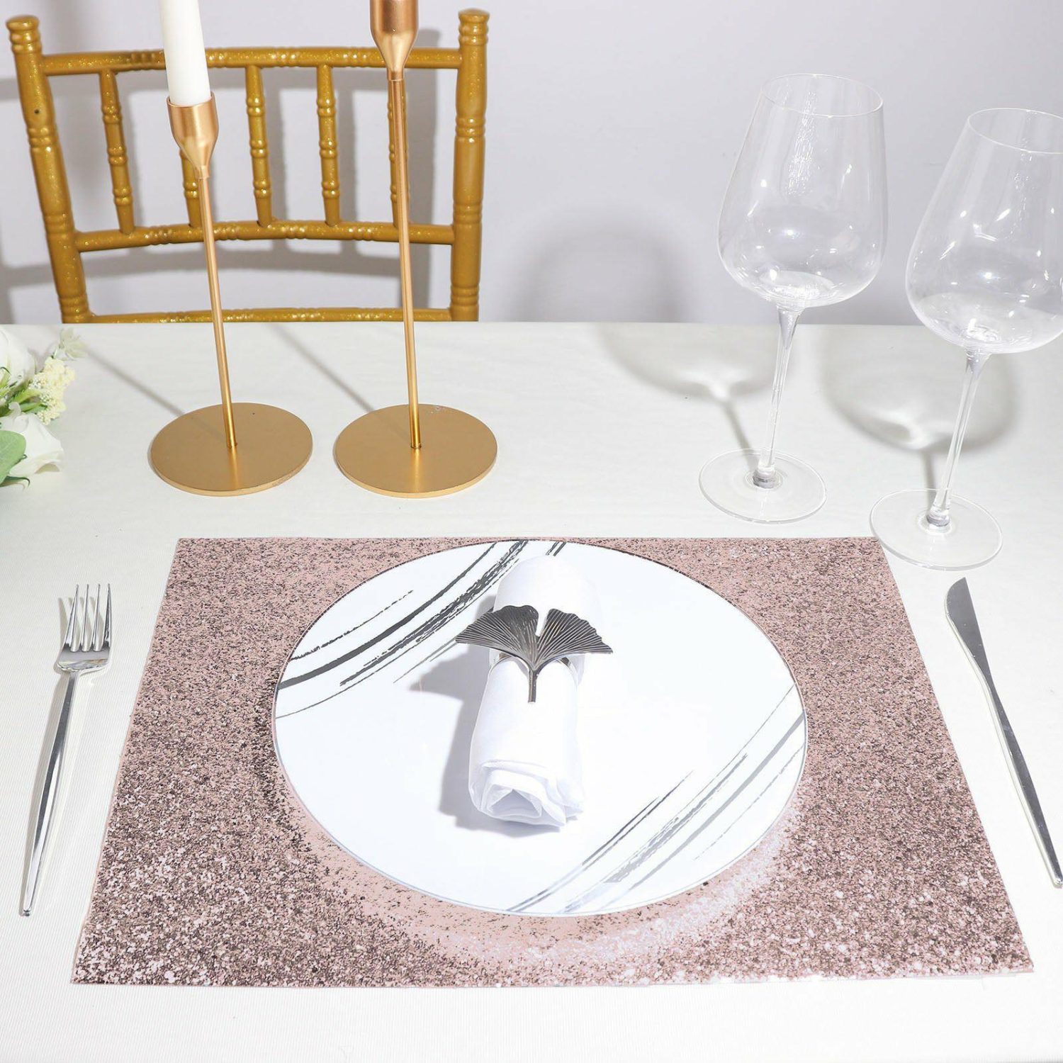 Placemats | 6 Pack Rose Gold Sparkle Placemats, Non Slip Decorative Rectangle Glitter Table Mat Chargers Placemats