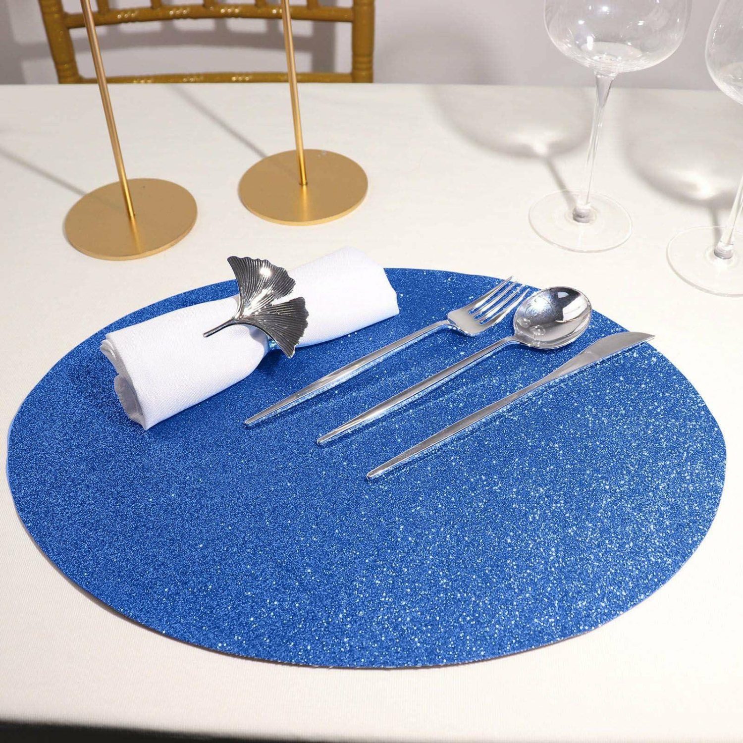 Placemats | 6 Pack Royal Blue Oval Sparkle Placemats, Non Slip Glitter Decorative Table Mats Chargers Placemats