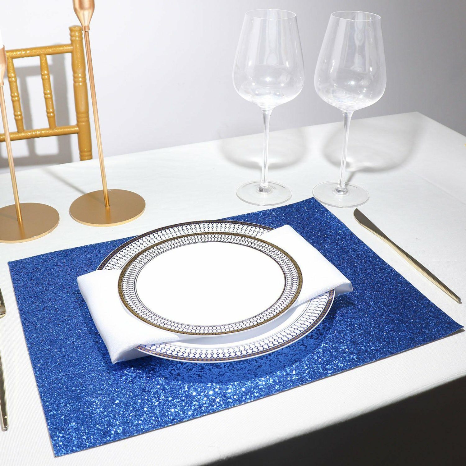 Placemats | 6 Pack Royal Blue Sparkle Placemats, Non Slip Decorative Rectangle Glitter Table Mat Chargers Placemats