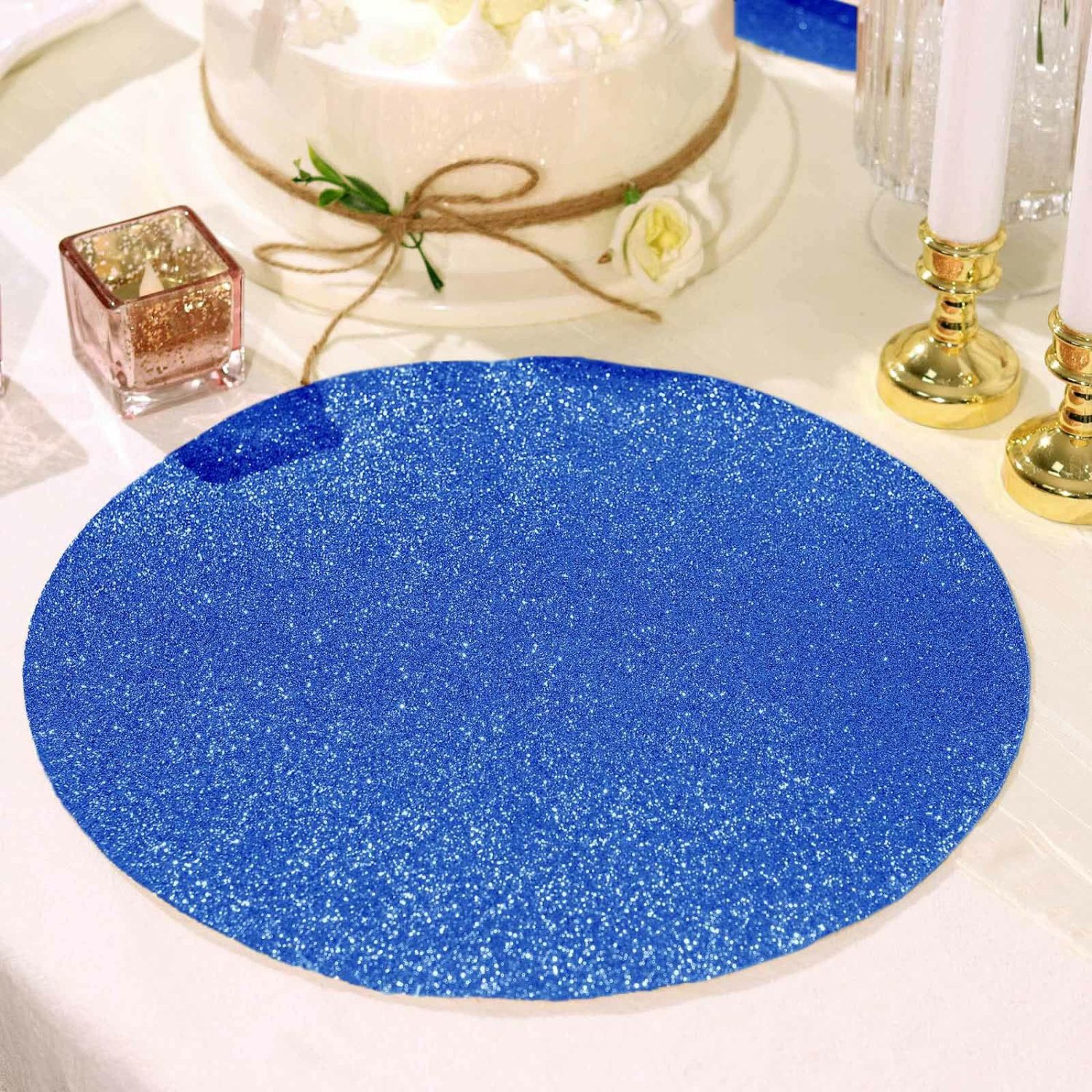 Placemats | 6 Pack Royal Blue Sparkle Placemats, Non Slip Decorative Round Glitter Table Mat Chargers Placemats