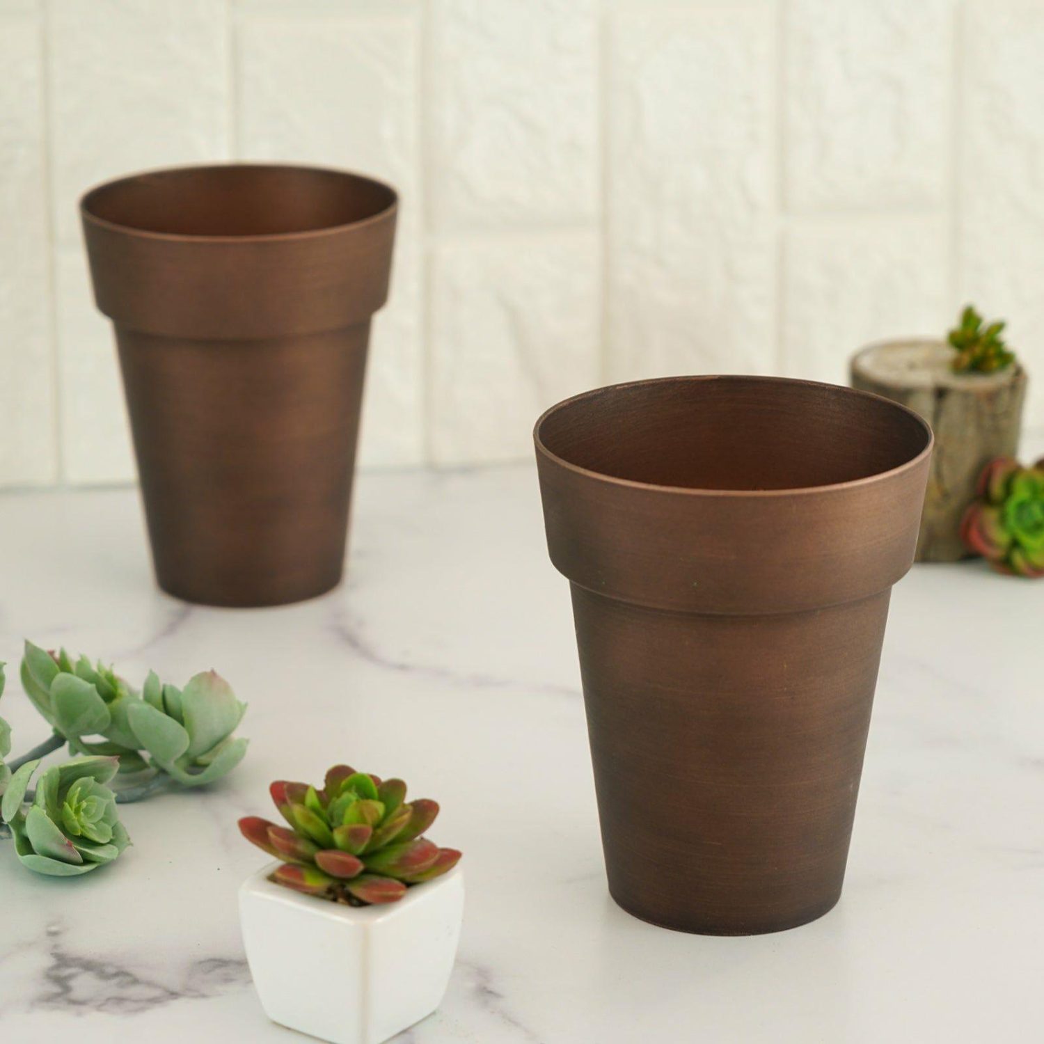 Planters | 2 Pack Rustic Brown Medium Flower Plant Pots, Indoor Decorative Planters 6″ Floral Planter & Supplies Planters