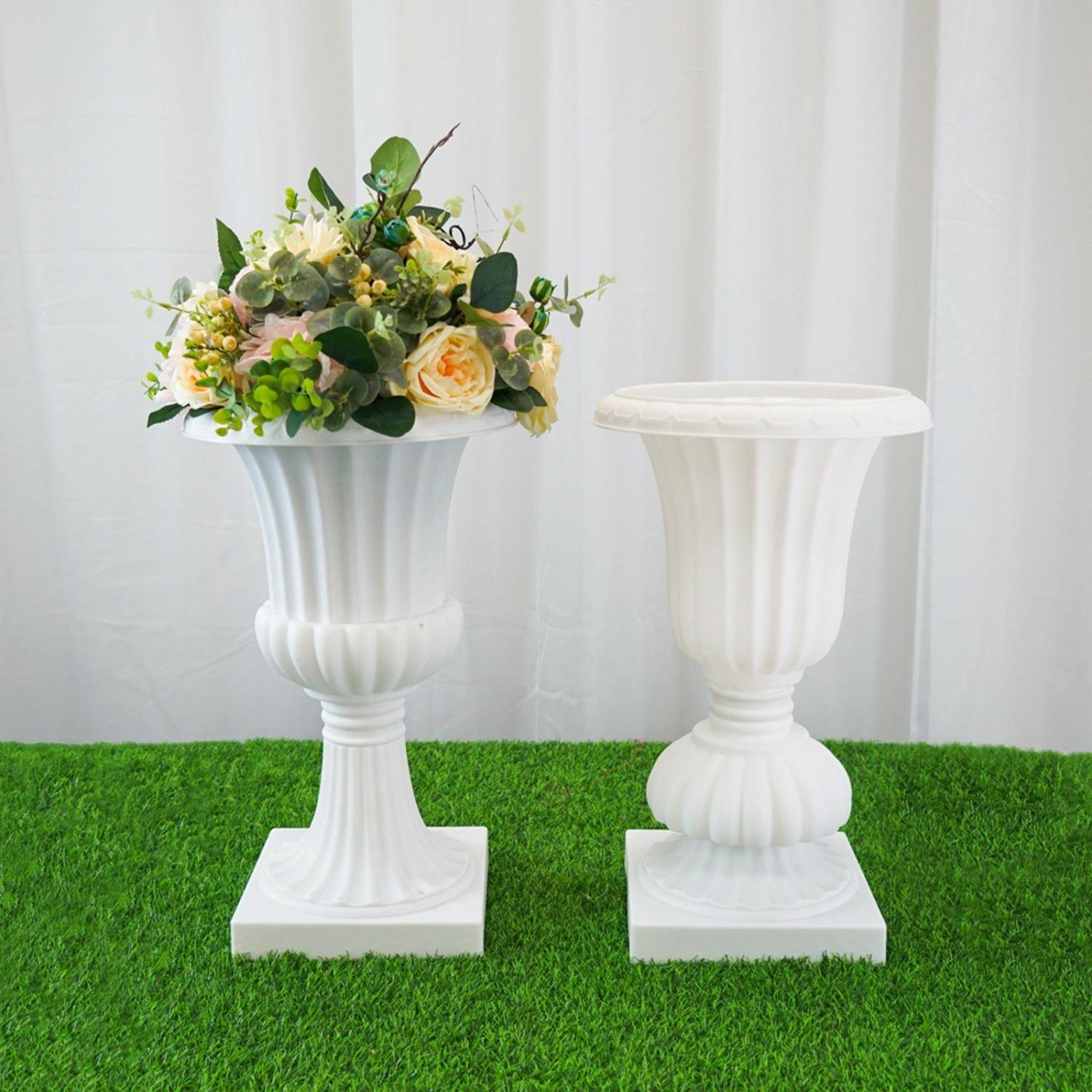 Planters | 2 Pack White Urn Planter, Floral Pedestal Flower Pot Plant Stand – PVC 20″ Floral Planter & Supplies Planters