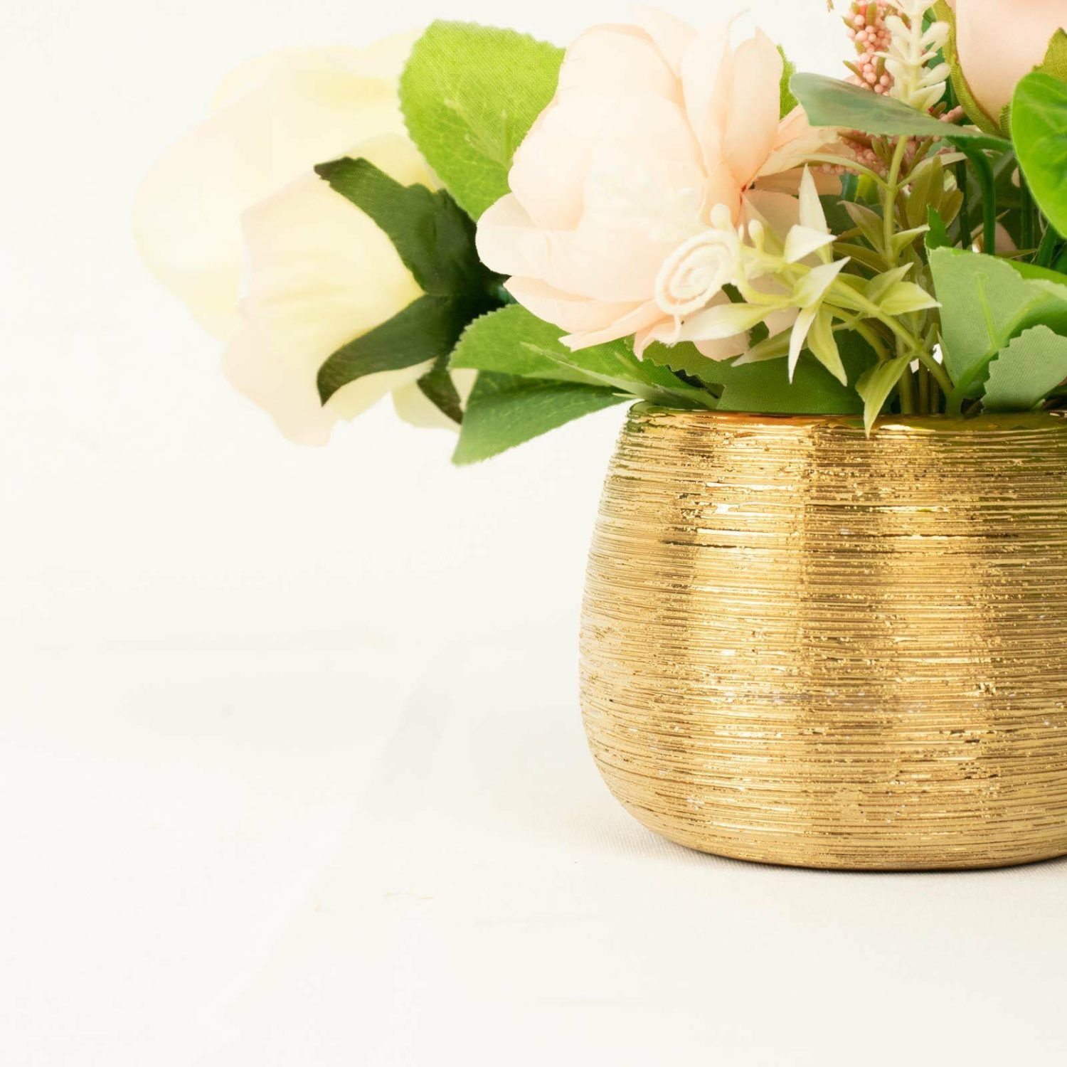 Planters | 4 Pack Gold Textured Ceramic Flower Vase Pots, Round Brushed Indoor Planters 3″ Floral Planter & Supplies Gold