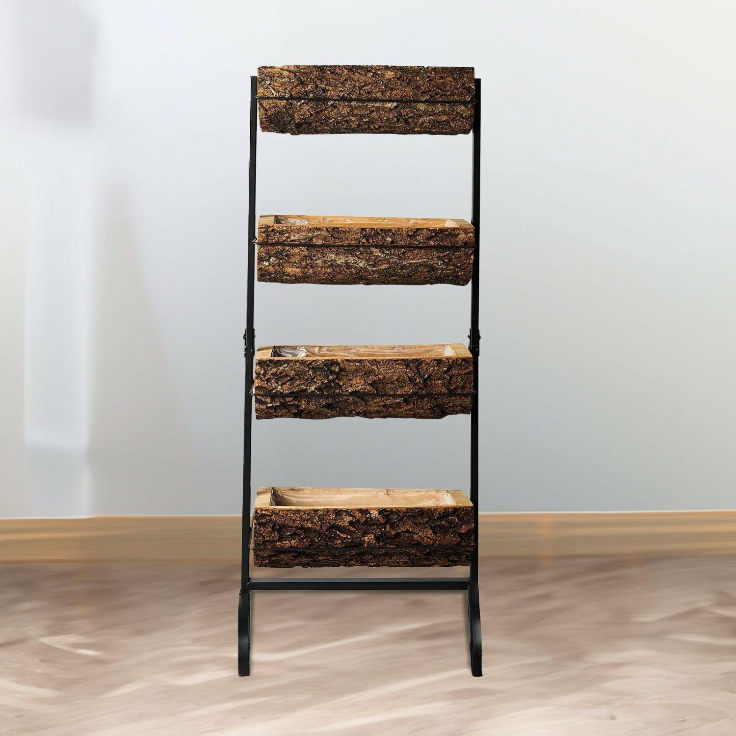 Planters | 4-Tier Metal Ladder Plant Stand With Natural Wooden Log Planters 42″ Floral Planter & Supplies 4 Tier