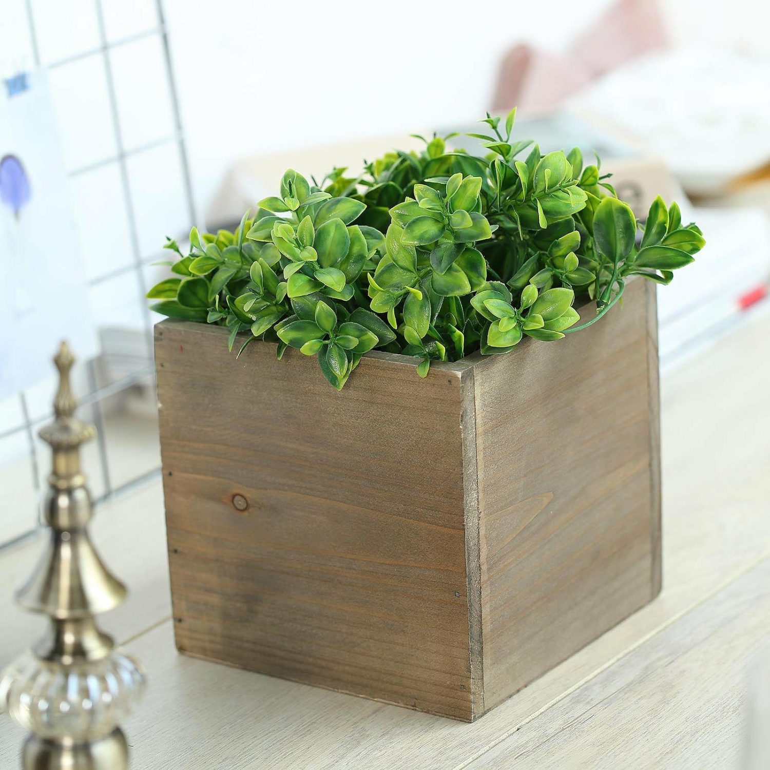 Planters | Pack of 2 Natural Square Wood Planter Box Set With Removable Plastic Liners 6″ Floral Planter & Supplies Natural