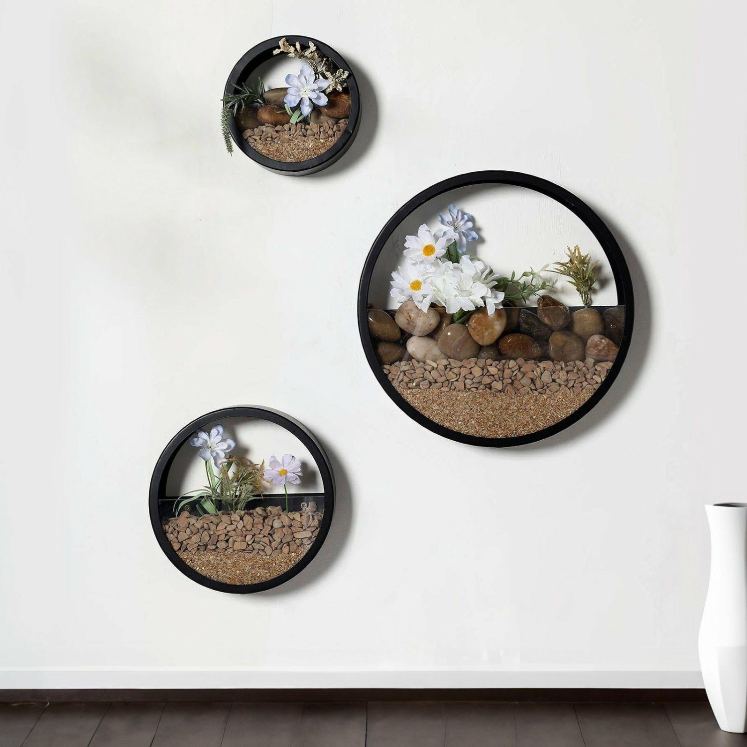 Planters | Set of 3 Black Half Moon Wall Planters, Round Metal Wall Hanging Planter, Modern Indoor/Outdoor Terrarium 6″,8″,12″ Floral Planter & Supplies Black